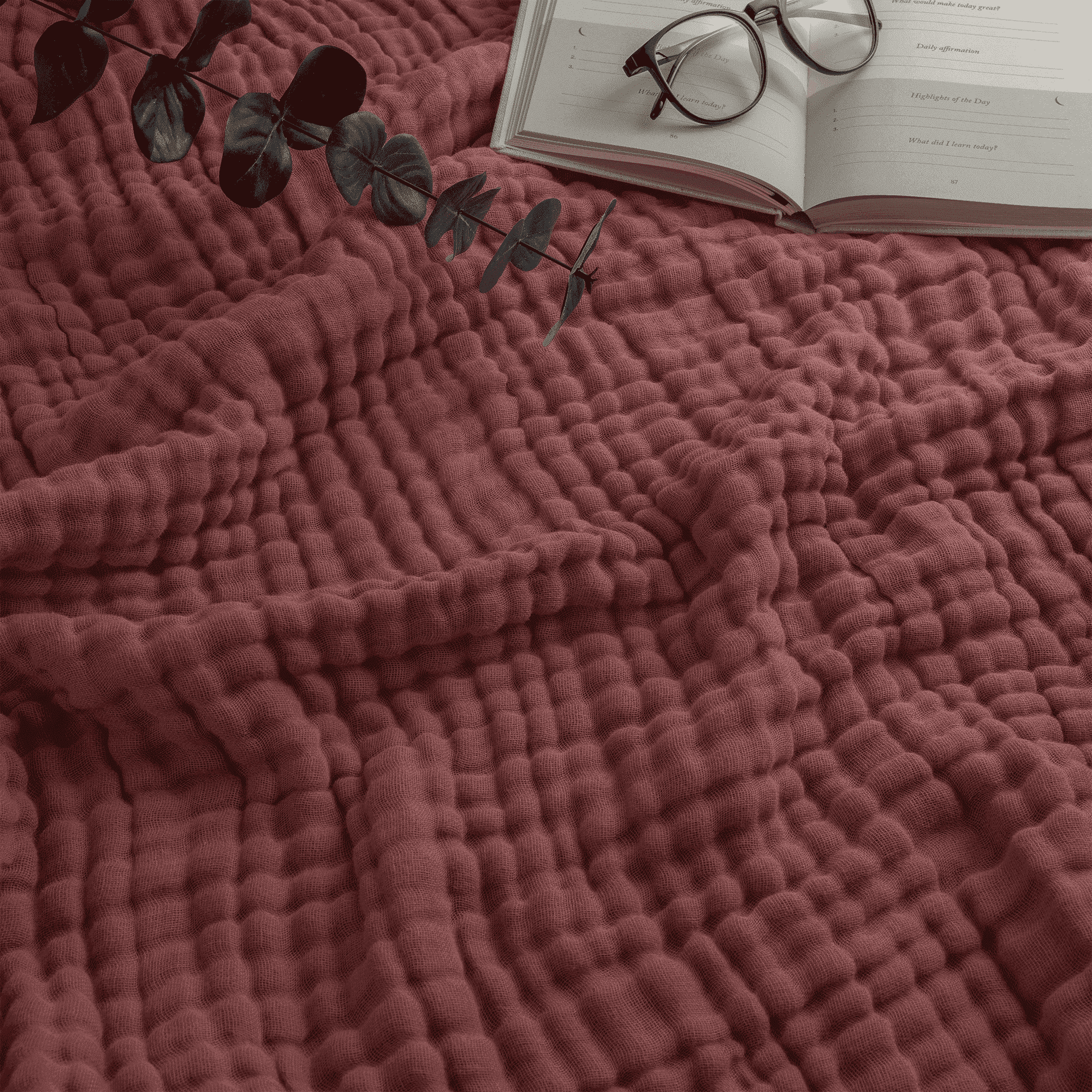 Muslin Blanket for Adults, Extra Large Twin 90” x 66” By Comfy Cubs - Wine