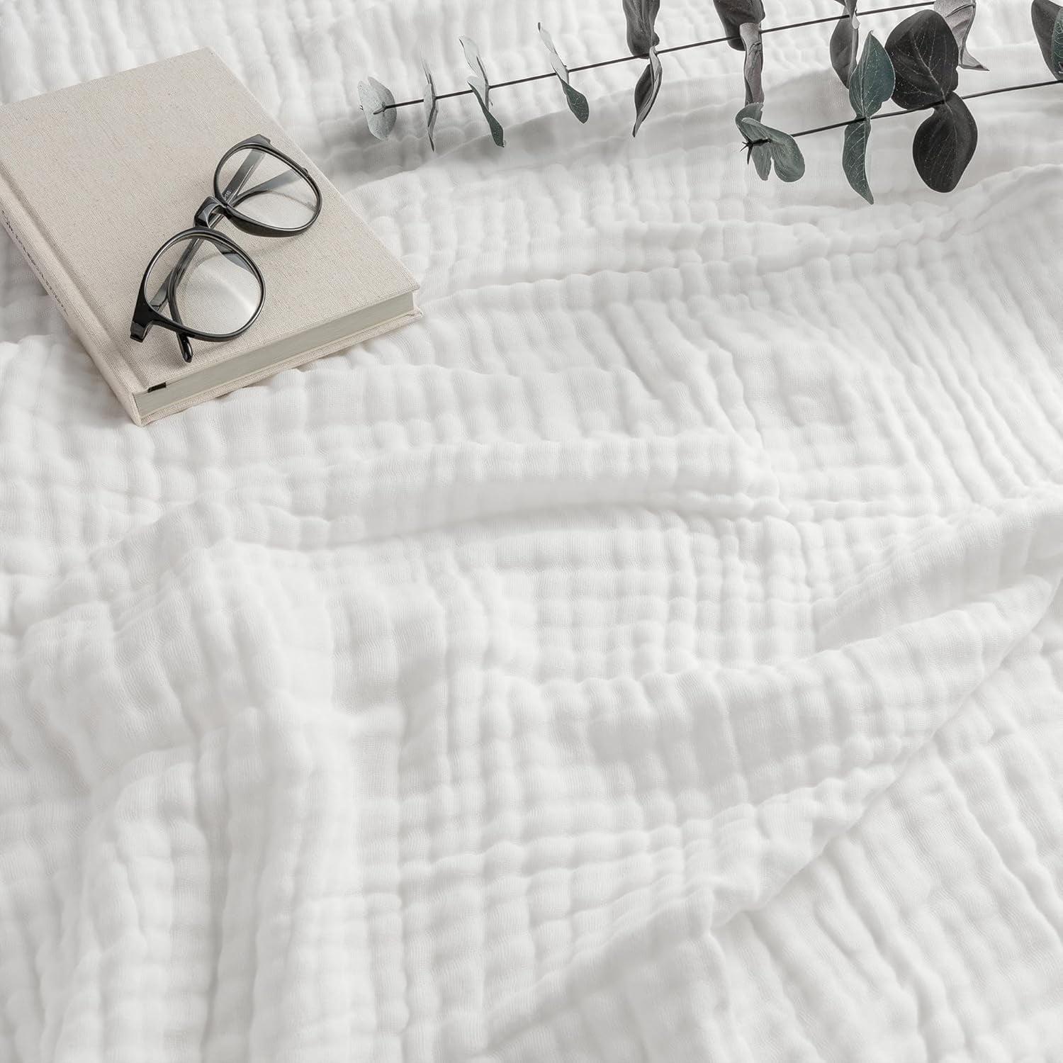 Muslin Blanket for Adults, Extra Large Twin 90” x 66” By Comfy Cubs - White