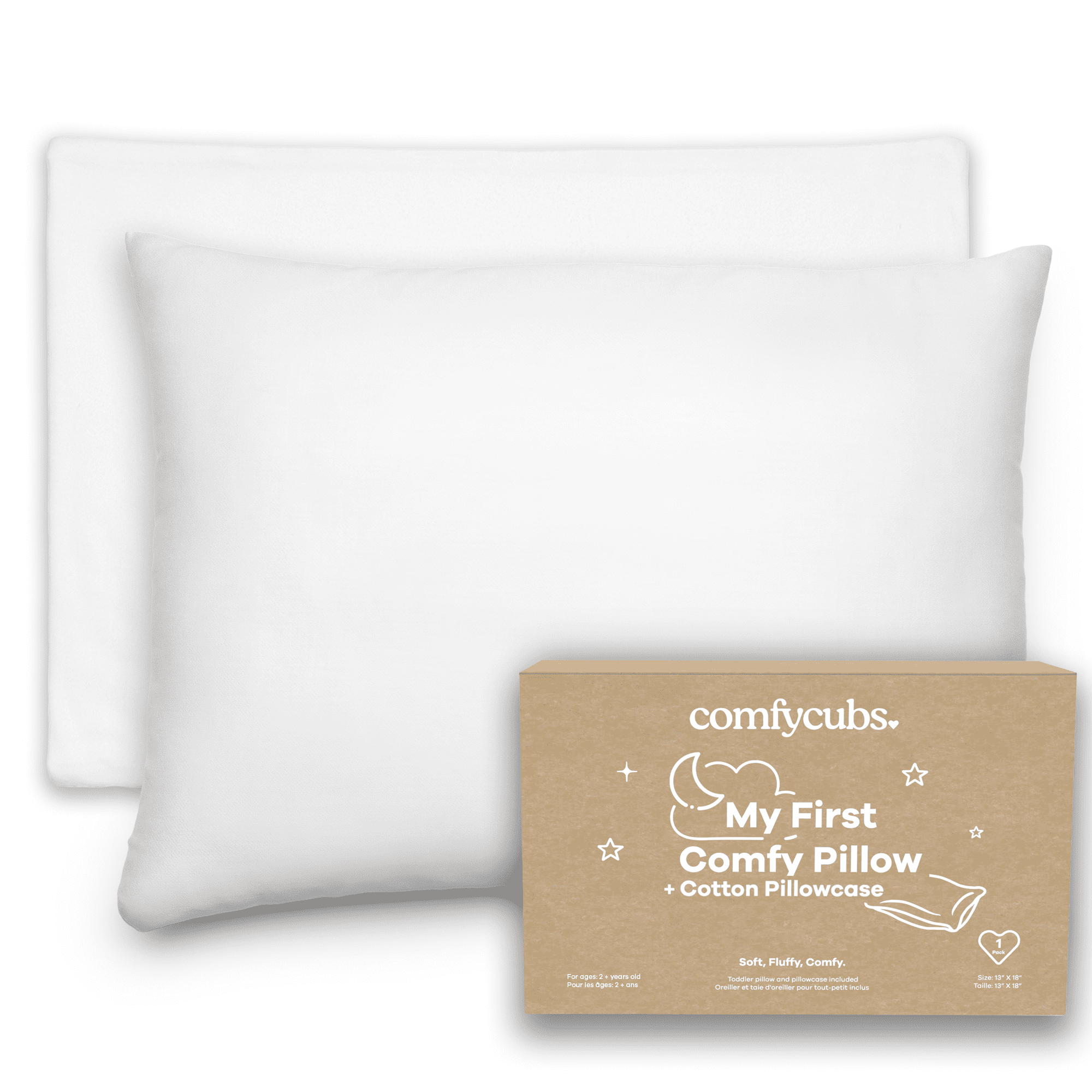 White Cotton Toddler Pillow with Pillowcase, 13"x18"