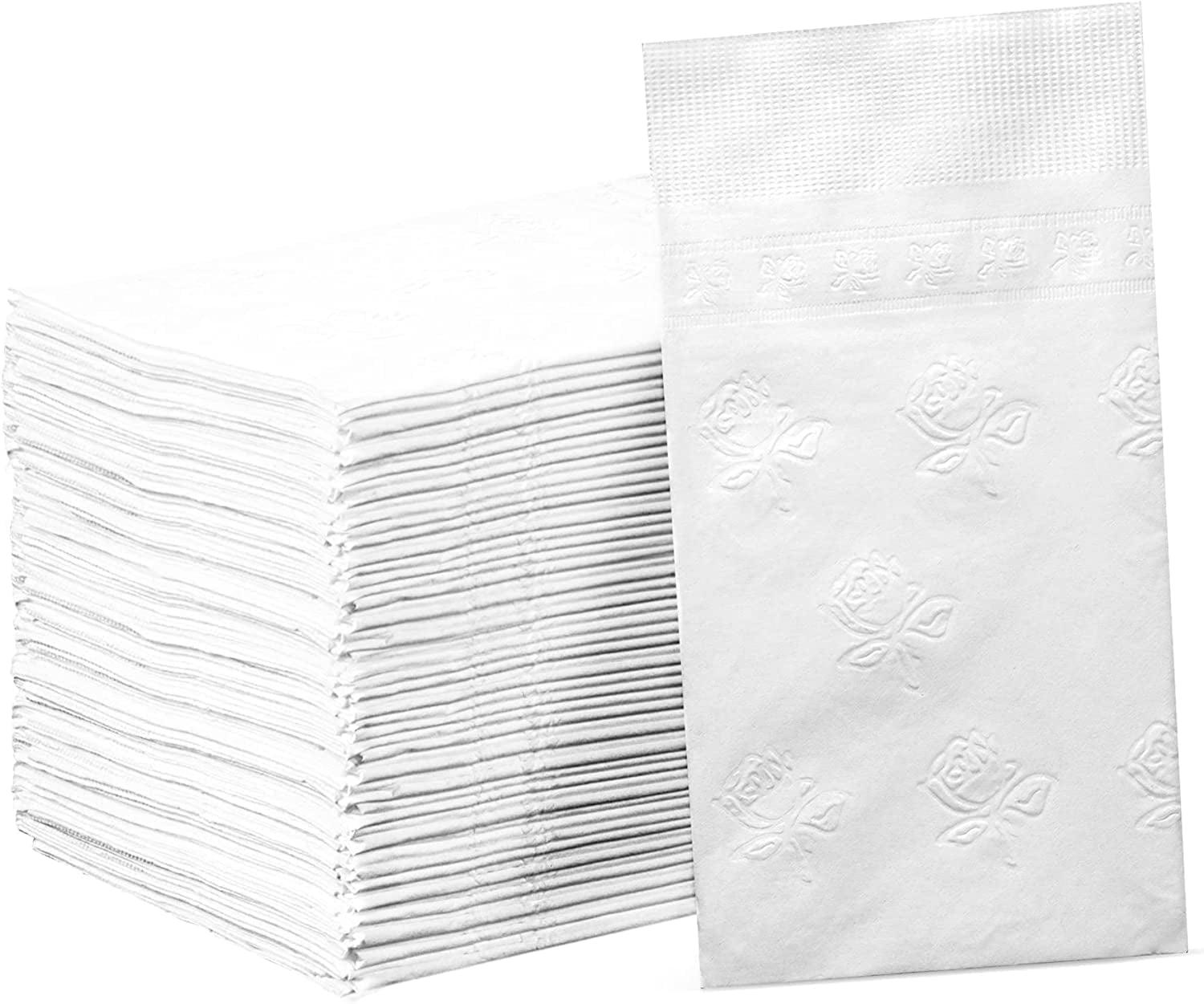 White 2-Ply Disposable Paper Dinner Napkins with Floral Design, 300-Pack