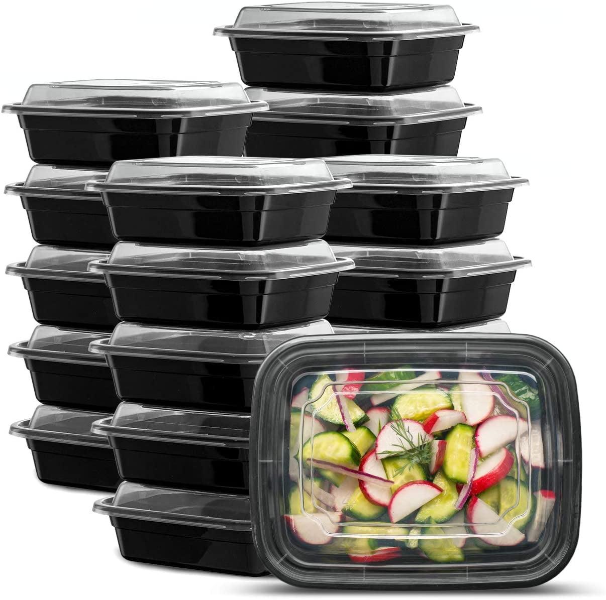 Black BPA-Free Plastic Meal Prep Containers with Lids, 12 Oz, 50-Pack