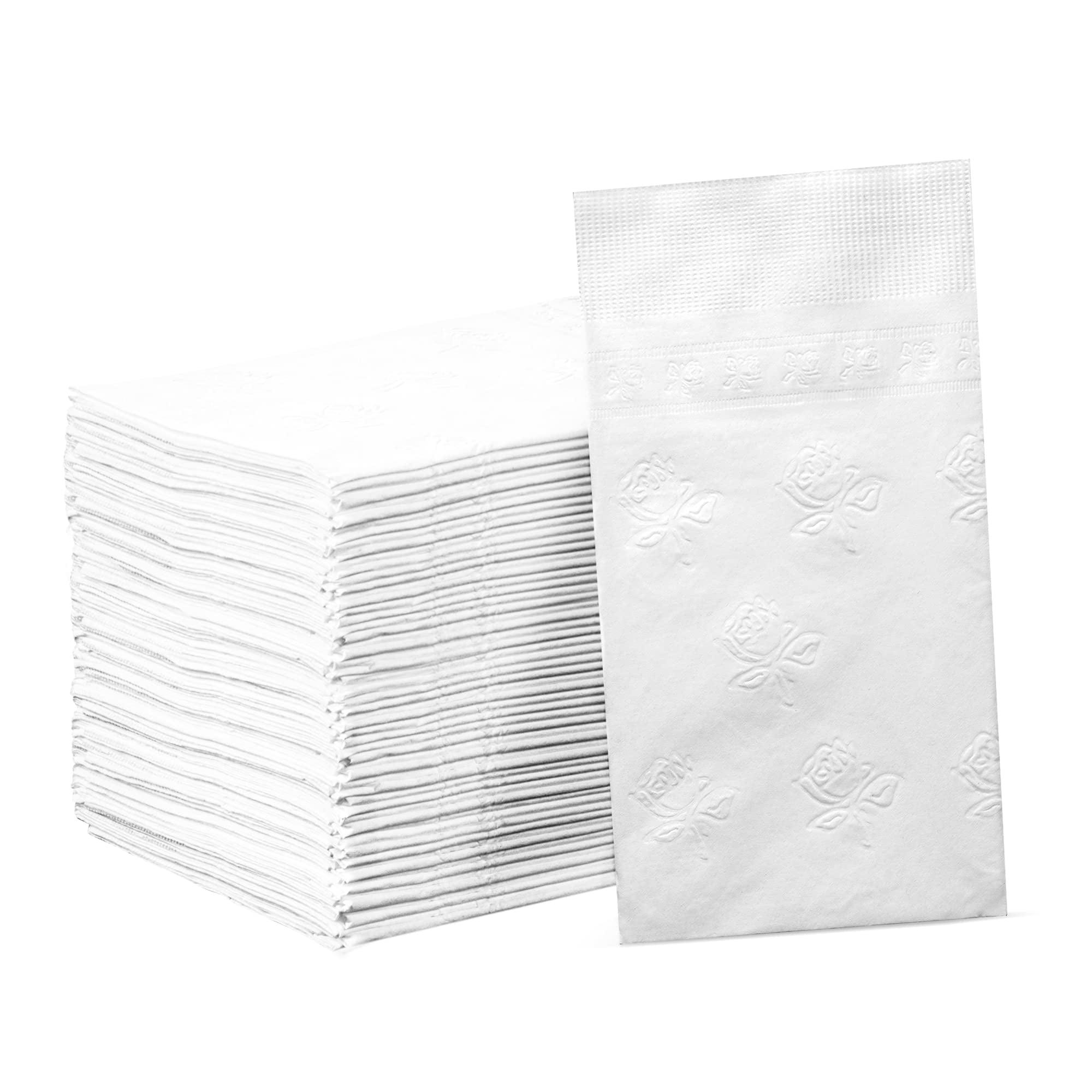 White 2-Ply Disposable Paper Dinner Napkins with Floral Design, 300-Pack