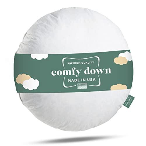 36" White Cotton Round Feather Throw Pillow