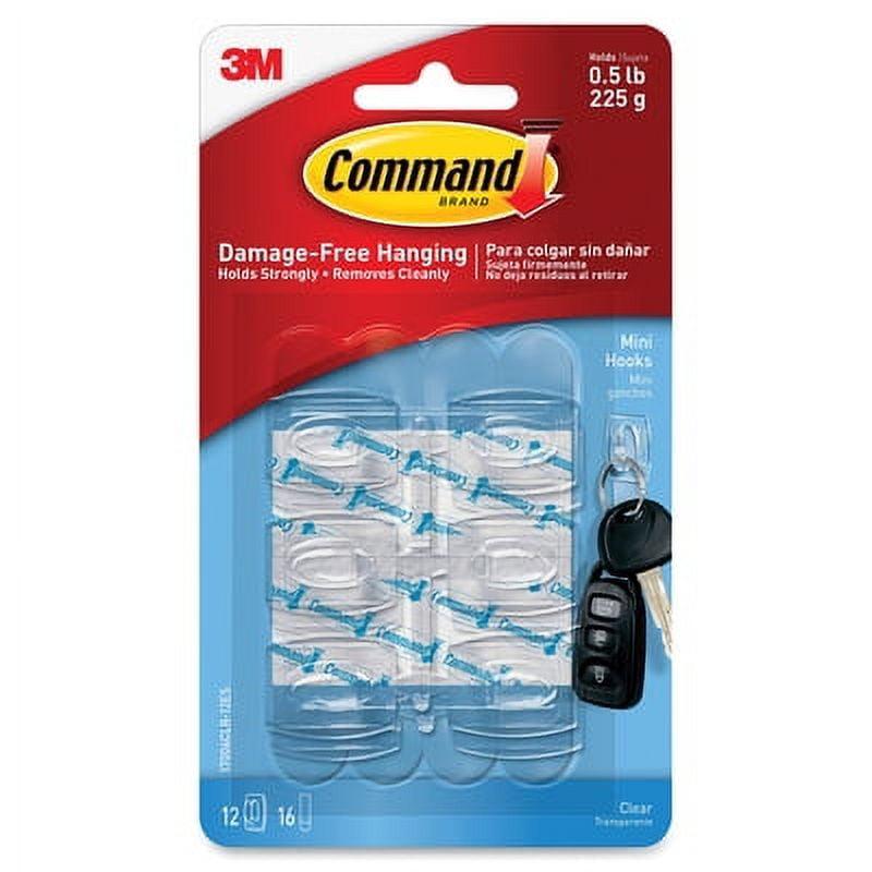 Command  Clear Hooks and Strips  Plastic  Mini  6 Hooks with 8 Adhesive Strips per Pack