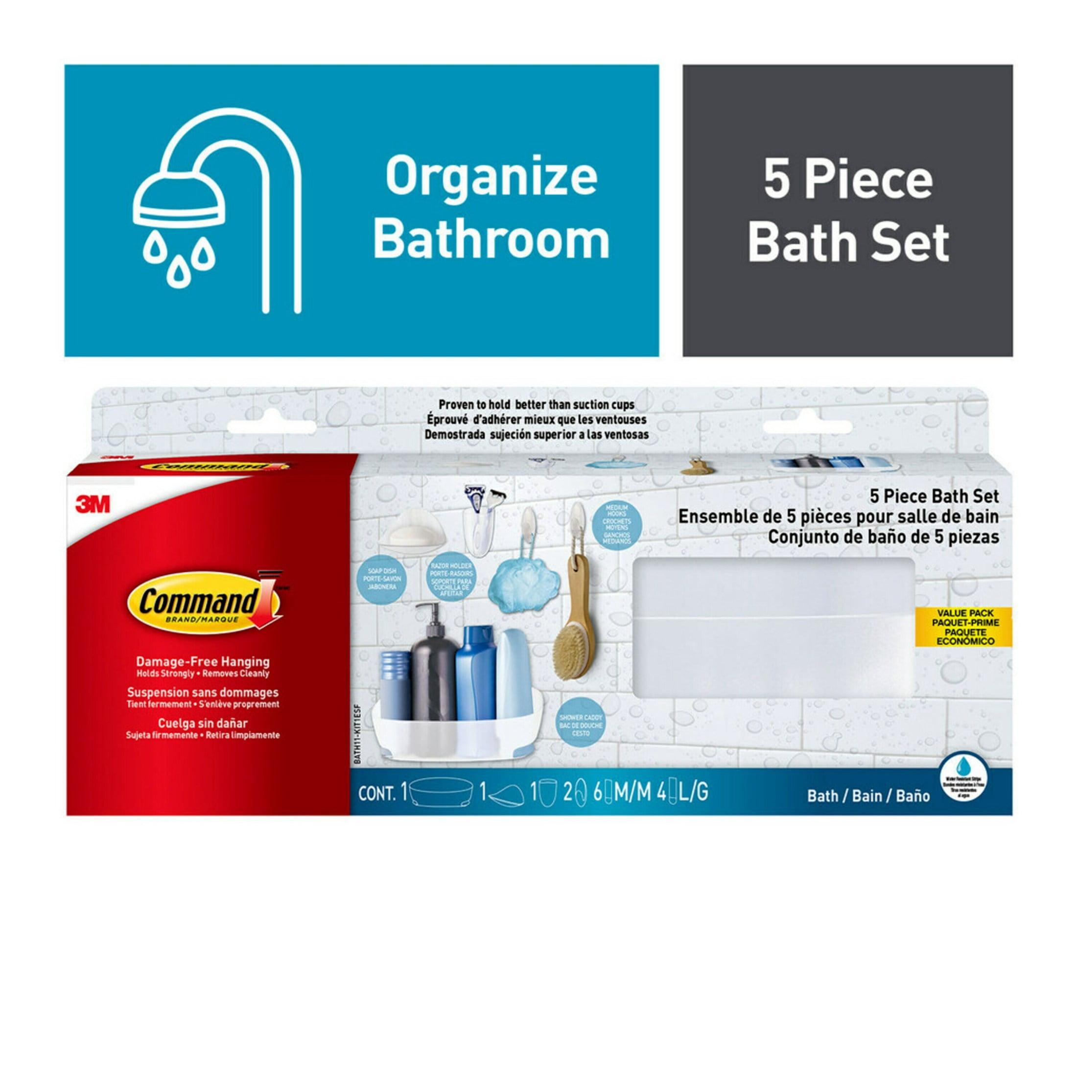 Command 5 Piece Bath Set, 1 Caddy, 1 Soap Dish, 1 Razor Holder, 2 Medium Hooks