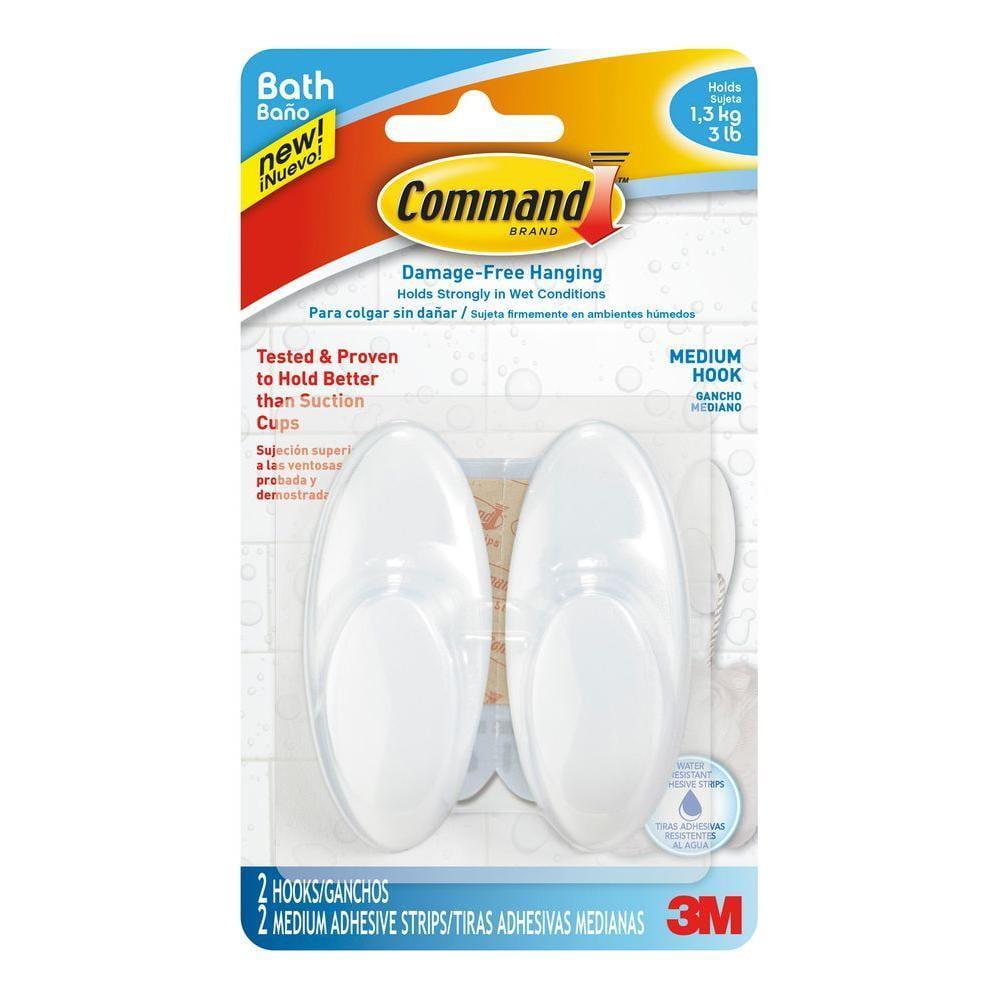 Command 2 Hooks 2 Strips Medium Sized Bath Hooks Frosted: Plastic Adhesive, 3 lb Capacity, Shower Command Hooks