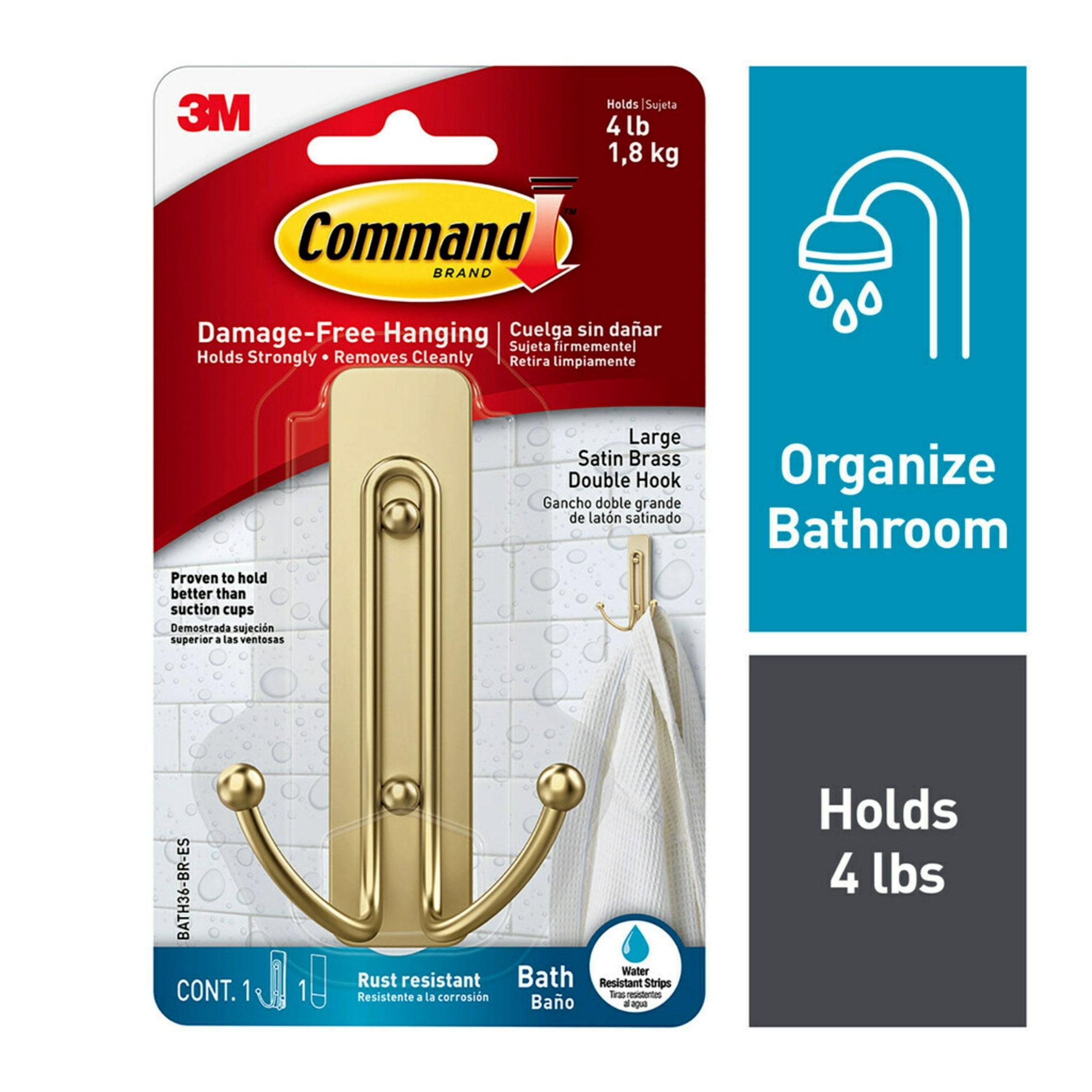 Large Satin Brass Double Hook for Bathroom Organization