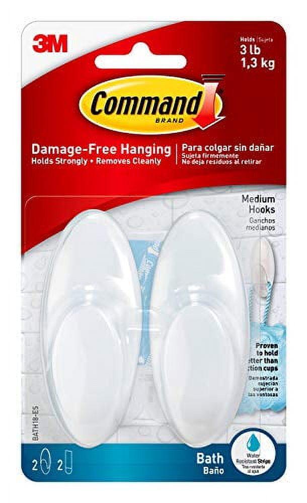 Command 2 Hooks 2 Strips Medium Sized Bath Hooks Frosted: Plastic Adhesive, 3 lb Capacity, Shower Command Hooks