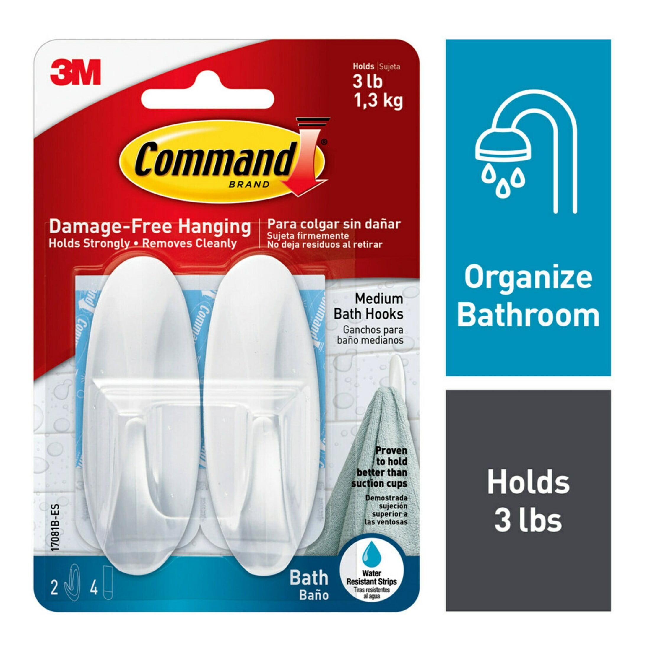 Command Designer Bath Hooks, Medium, White, 2 Wall Hooks, Bathroom Organization