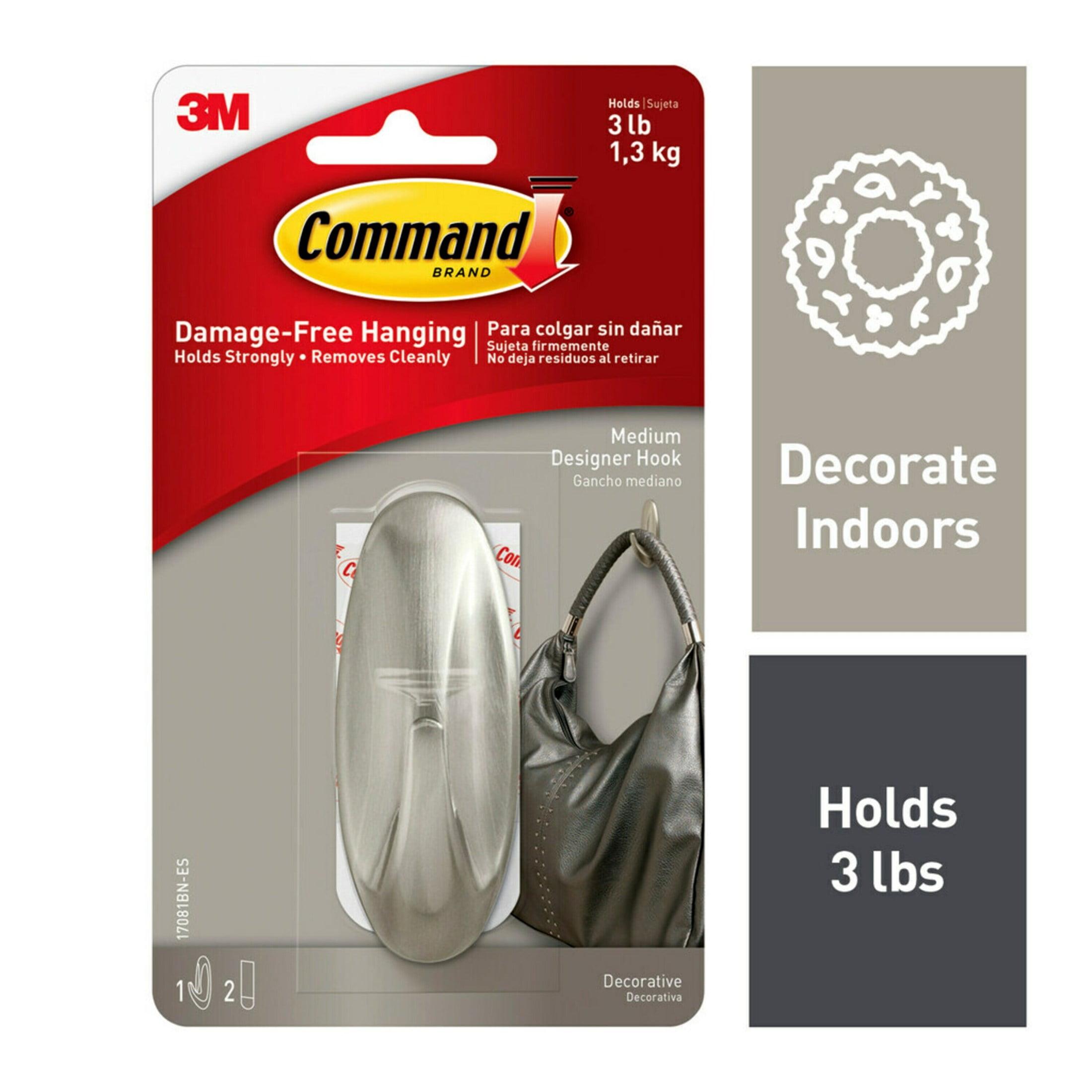 Command Designer Hooks, Brushed Nickel, Medium, 1 Hook, 2 Strips/Pack