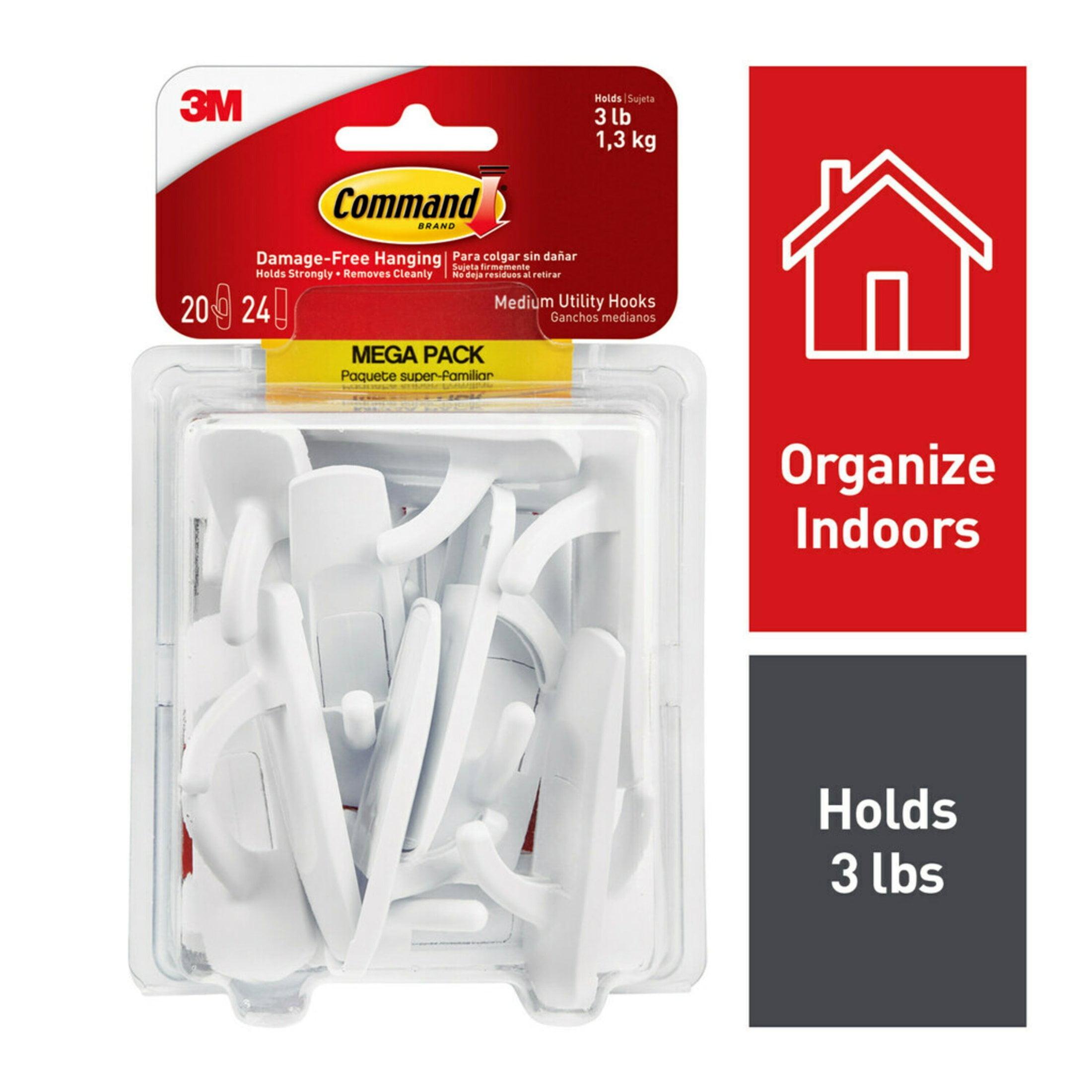 White Medium Self-Adhesive Utility Hooks with Strips, 20-Pack