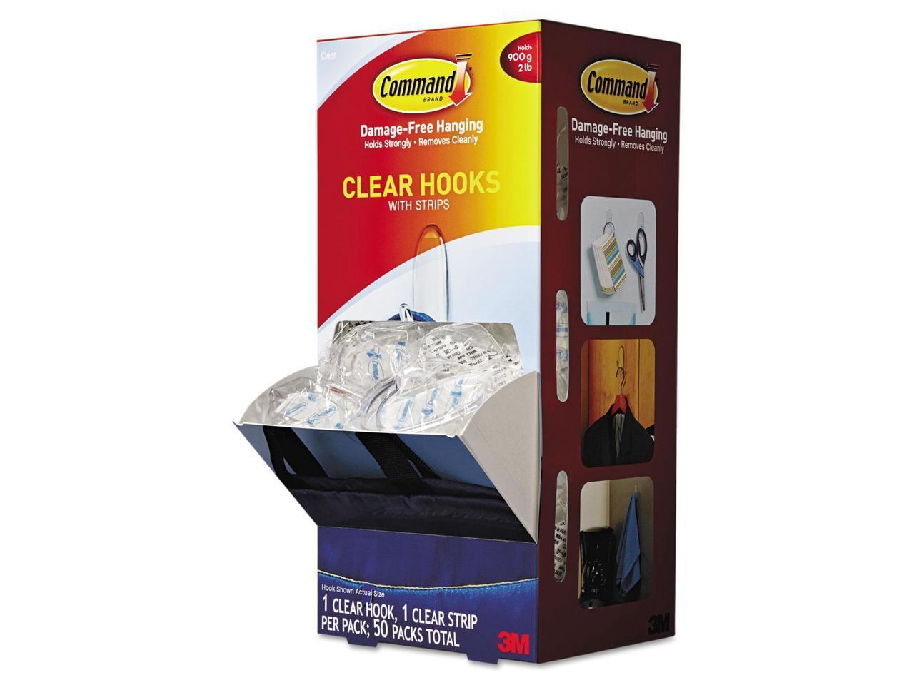 Medium Clear Plastic Hooks with Adhesive Strips, 50-Pack