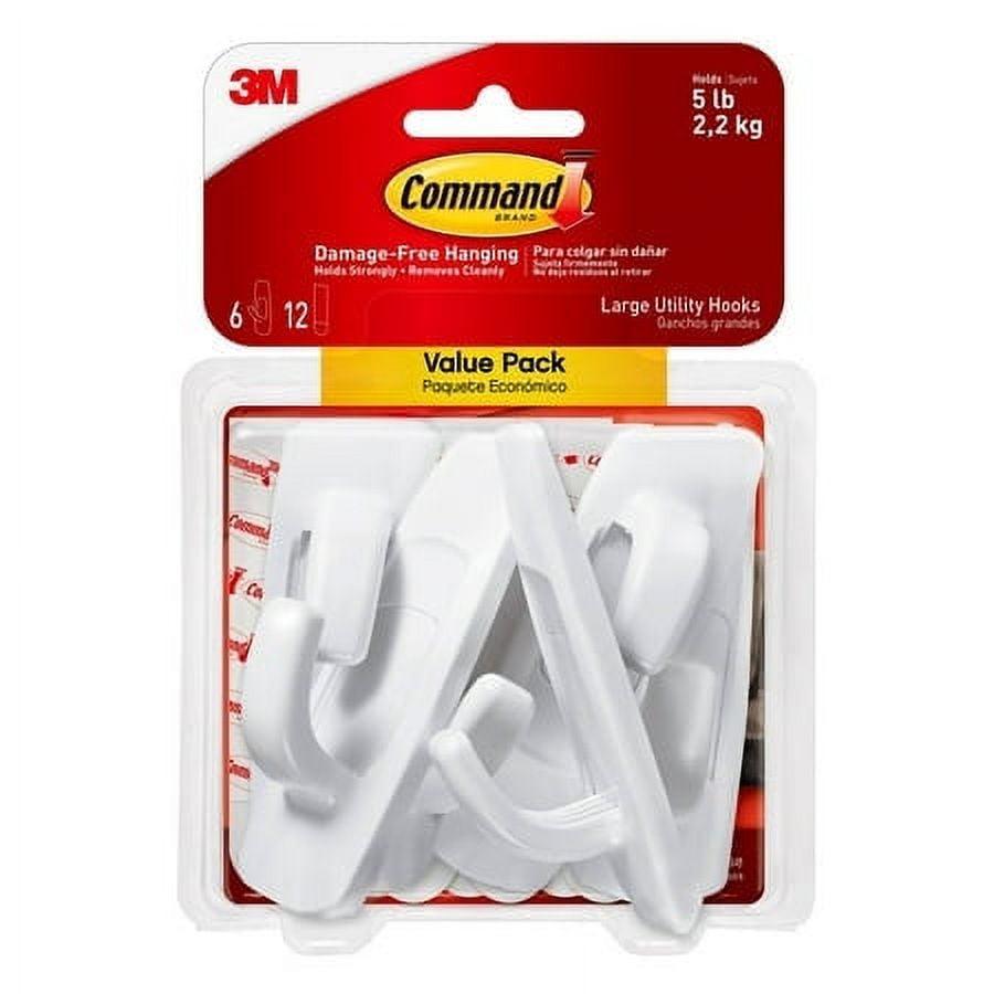 Command Large Utility Hooks, White, Damage Free Hanging of Christmas Decorations, 6 Hooks