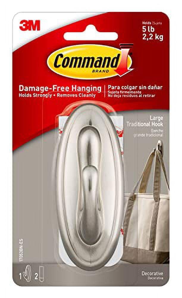 Command Large Designer Nickel Hook : Wall Hooks, Large Command Hooks, Silver, 5 lb Capacity, Decorative, Painted Finish