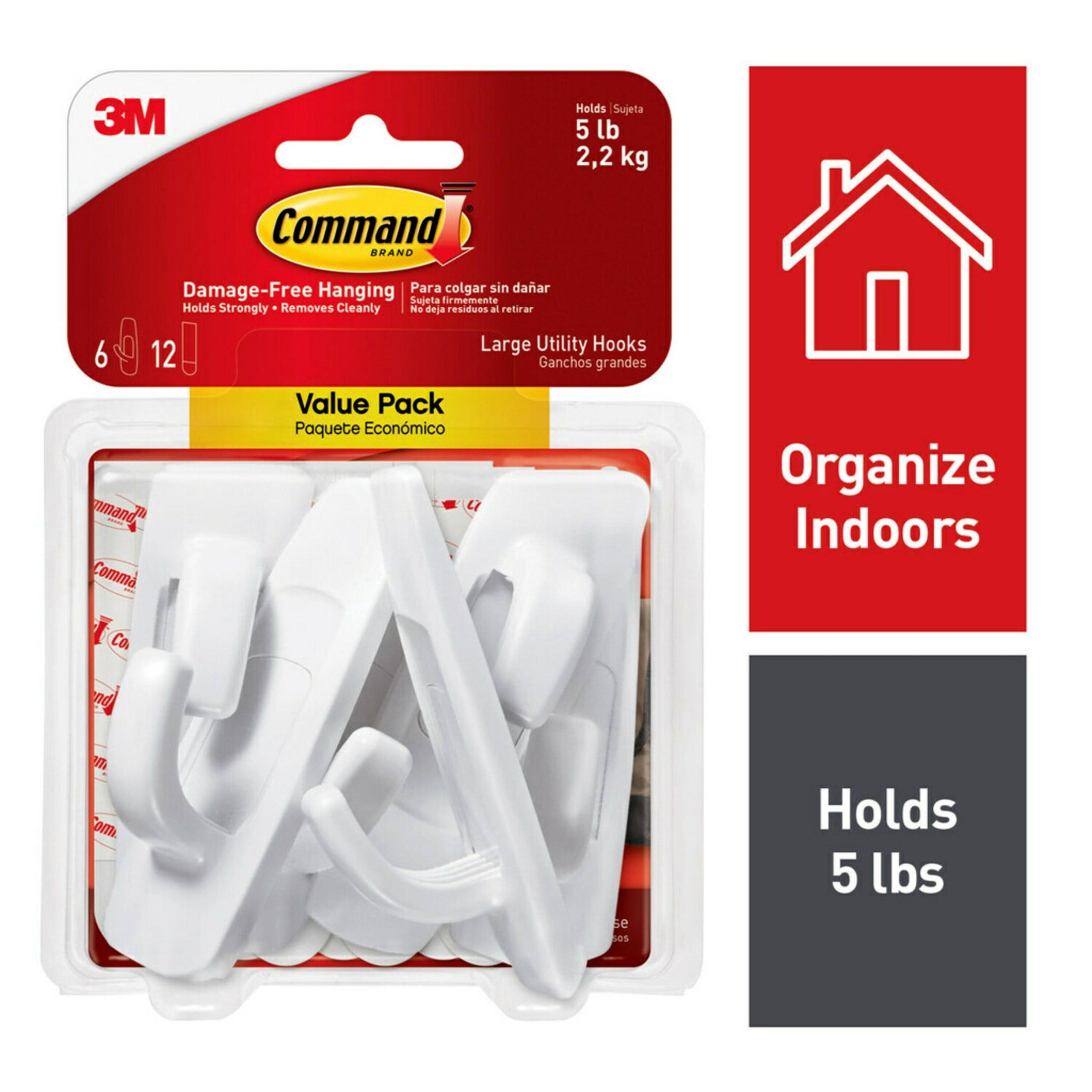 Command Large White Utility Hooks with Strips, 6-Pack