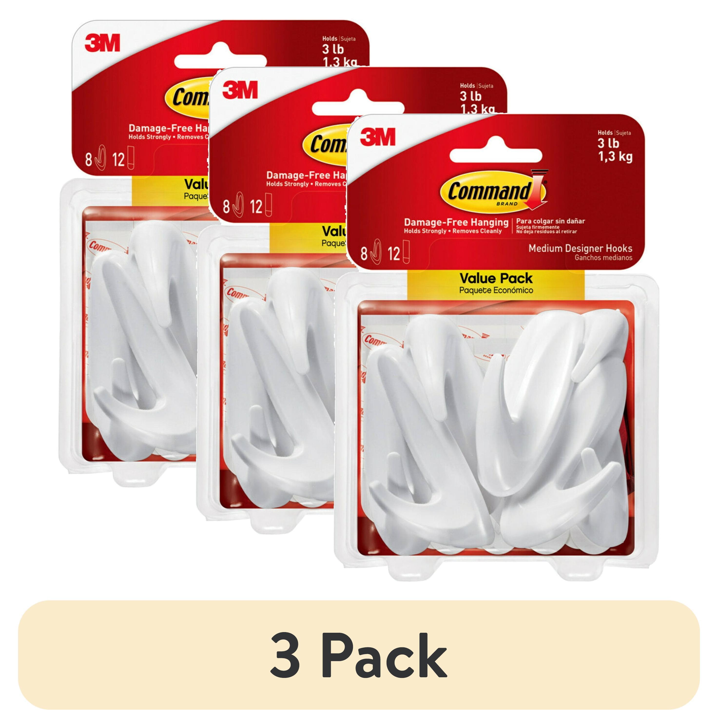 Command Medium Designer Hooks, White, 8 Wall Hooks, Damage-Free Hanging