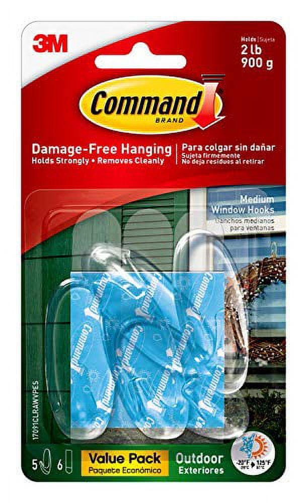 Medium Clear Plastic Outdoor Window Hooks with Adhesive Strips