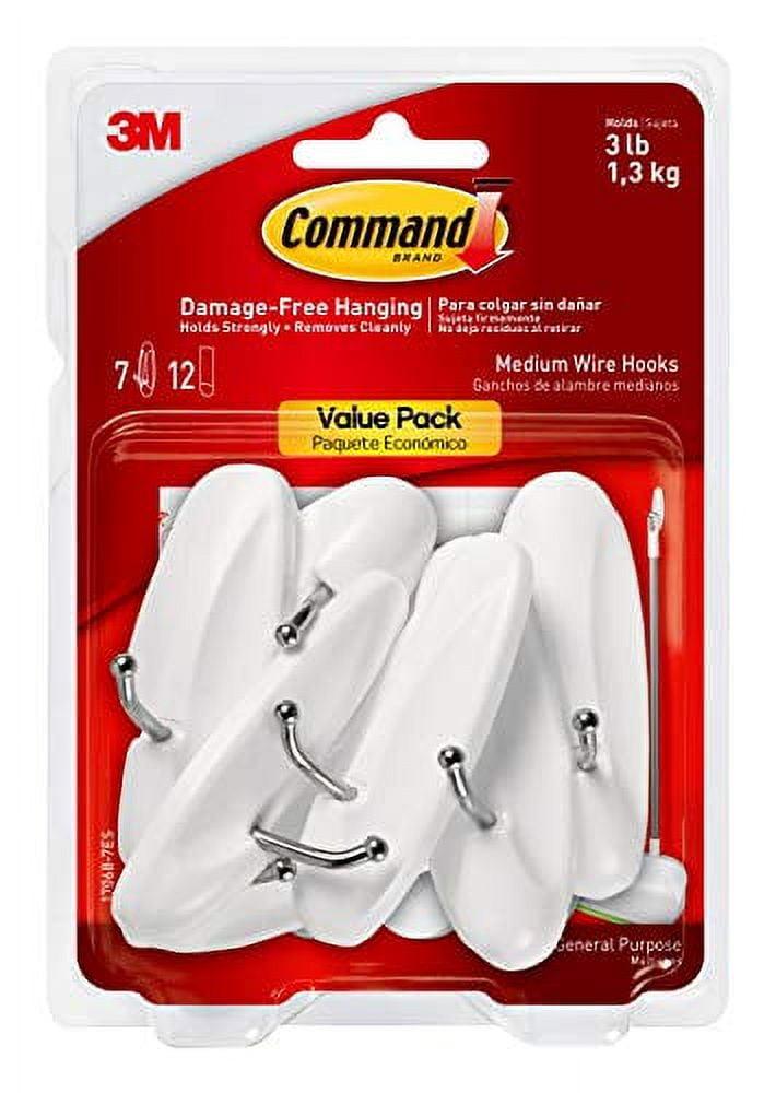 Command Medium Sized Wire Decorative Hooks White: Adhesive Wall Hooks, 3 lb Capacity, 7 Pack