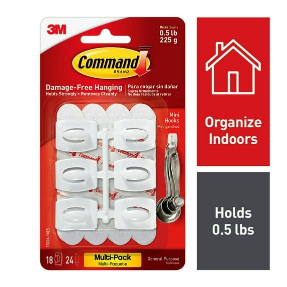 Command Mini Wall Hooks, White, Damage Free Decorating, 18 Hooks and 24 Command Strips