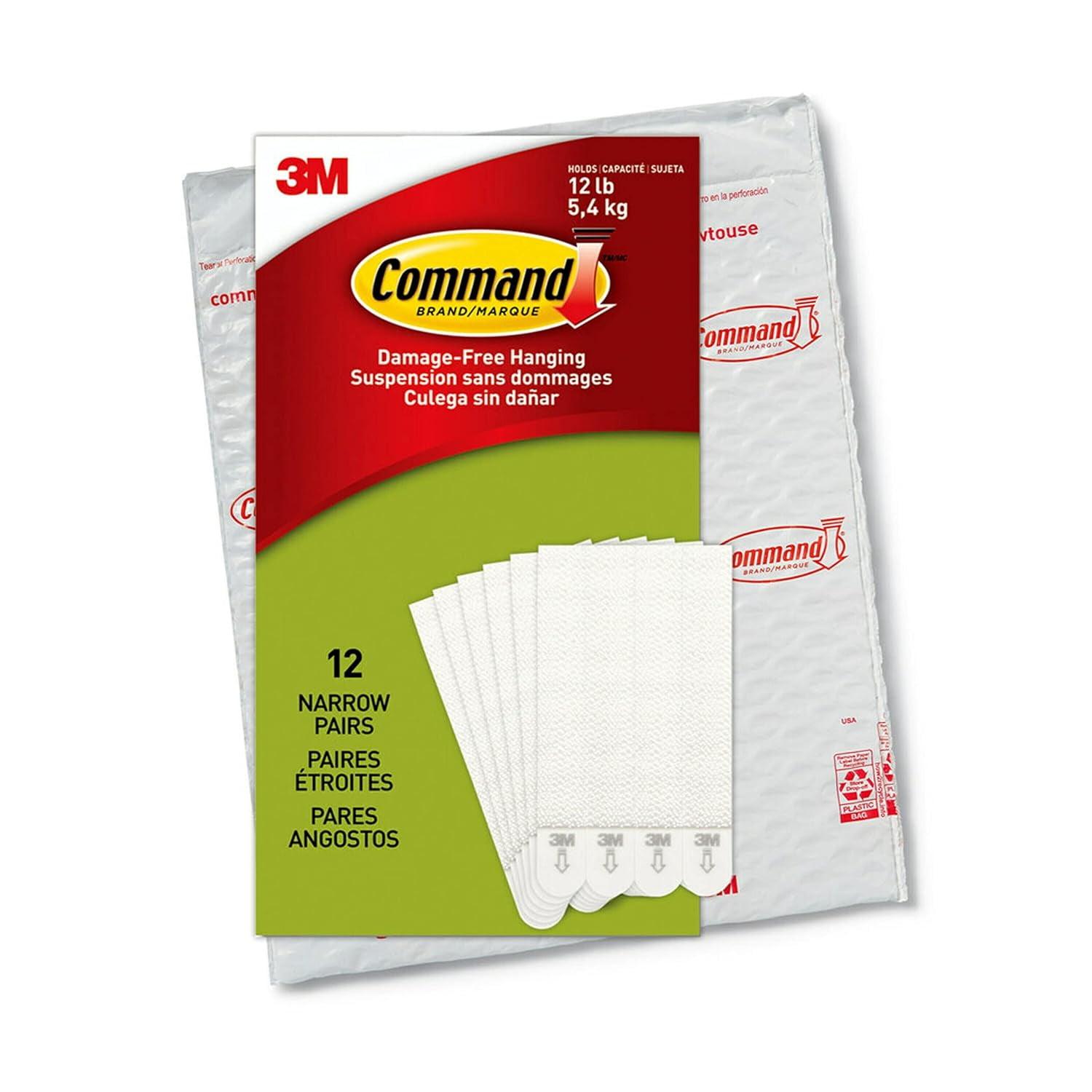 Command Narrow Picture Hanging Strips, White, 12-Pairs, Easy to Open Packaging