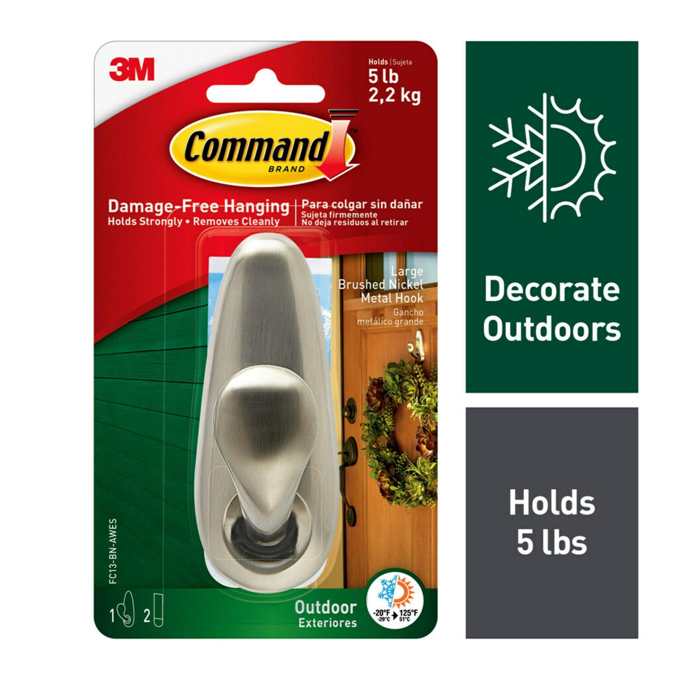 Command Large Sized Outdoor Classic Decorative Metal Hook with Foam Strips Nickel