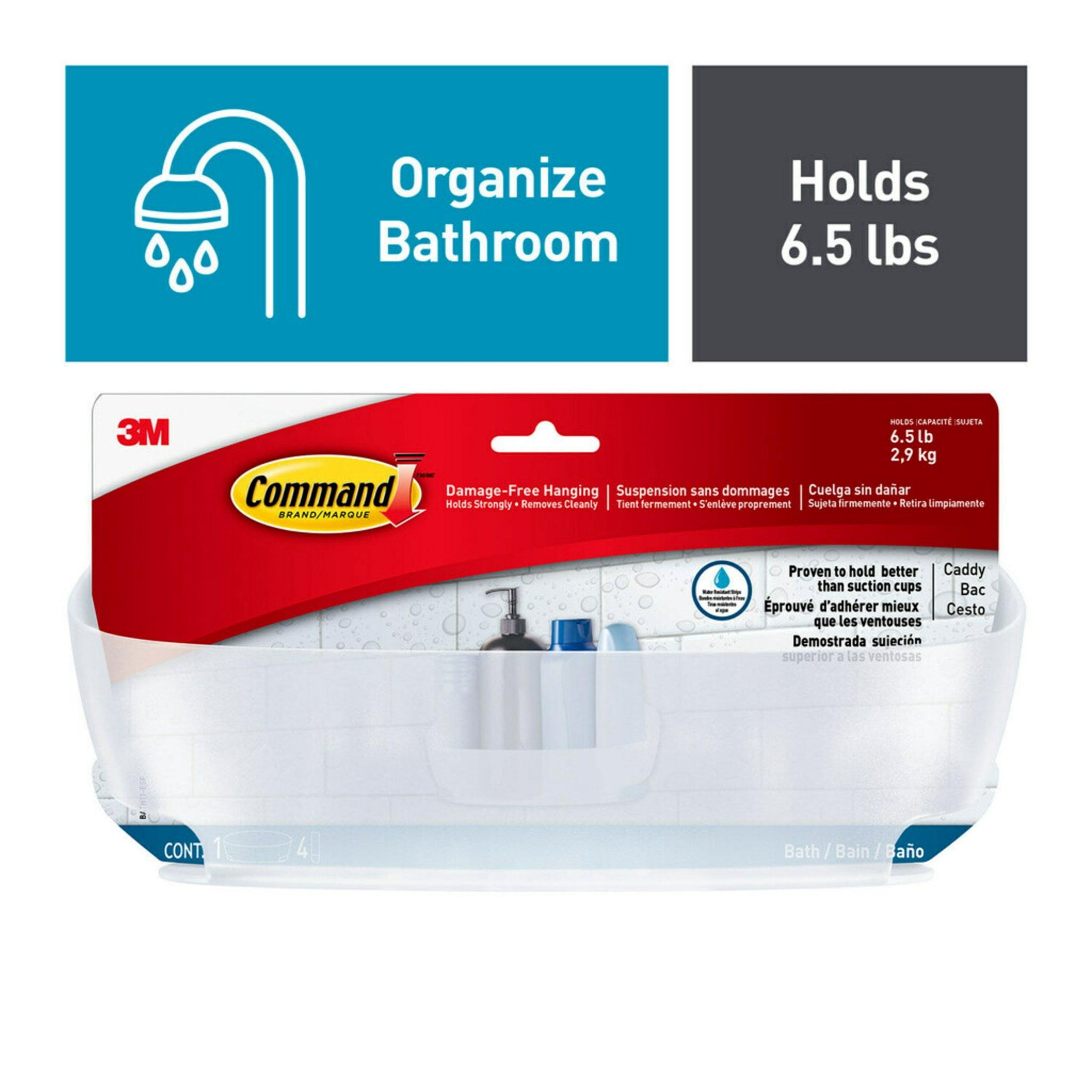 Command Shower Caddy White: Bathroom Organizer with Suction, Plastic Storage Shelf