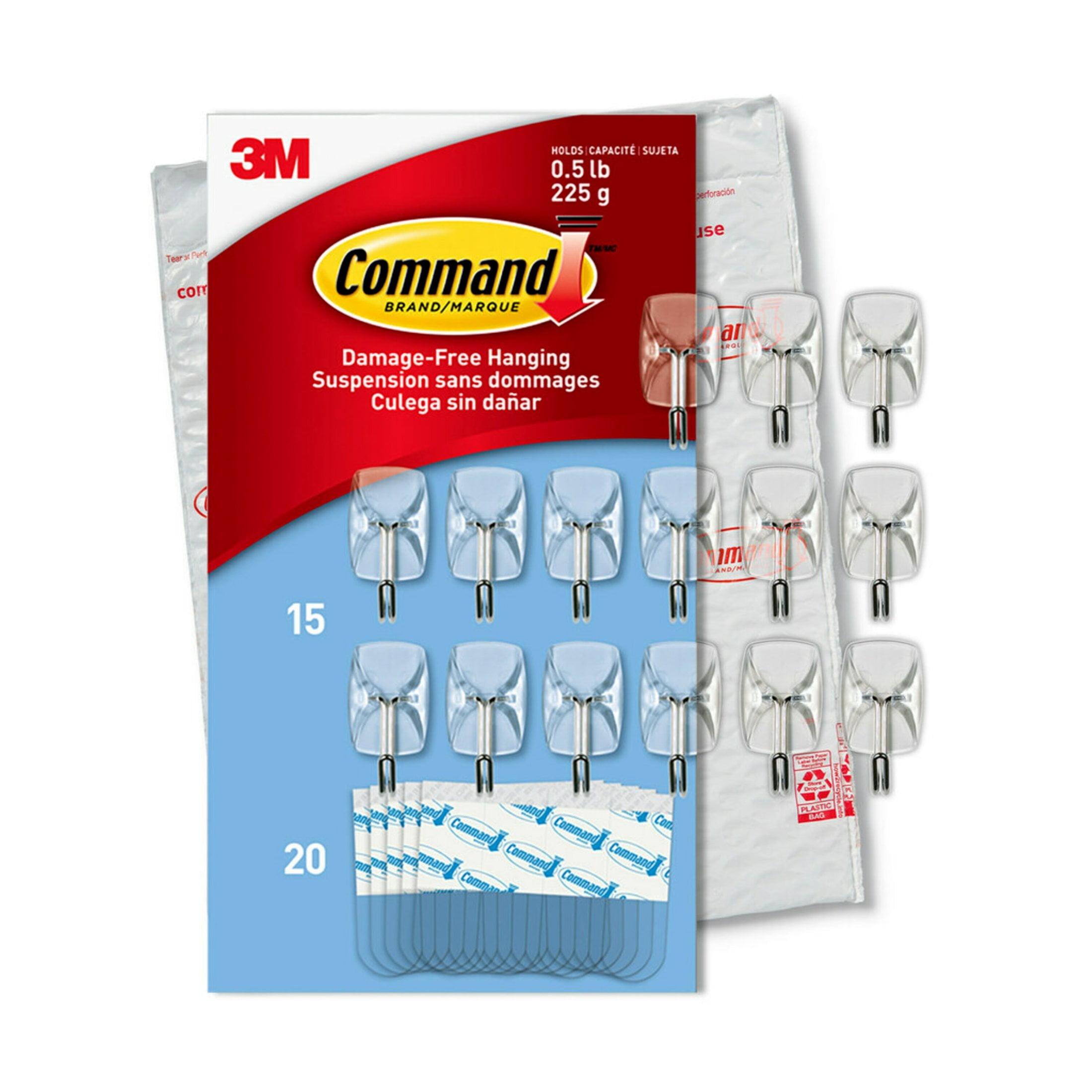 Clear Small Wire Hooks with Adhesive Strips, 15-Pack