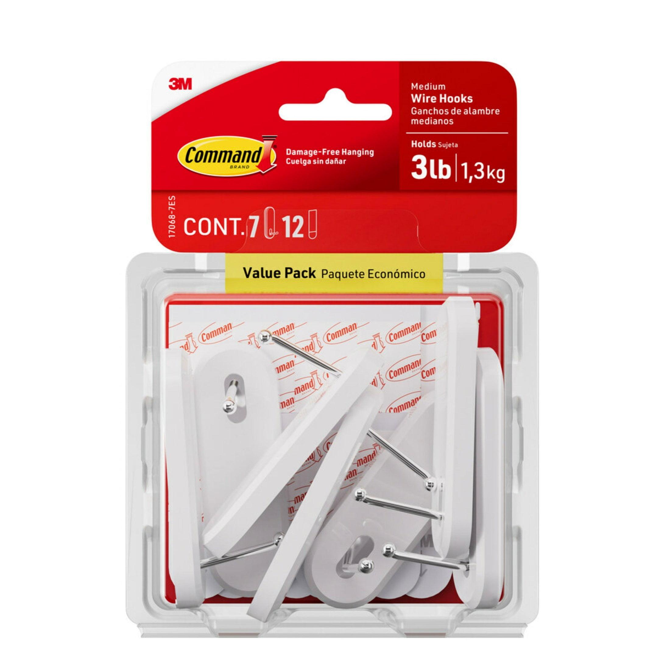 Command Medium Sized Wire Decorative Hooks White: Adhesive Wall Hooks, 3 lb Capacity, 7 Pack