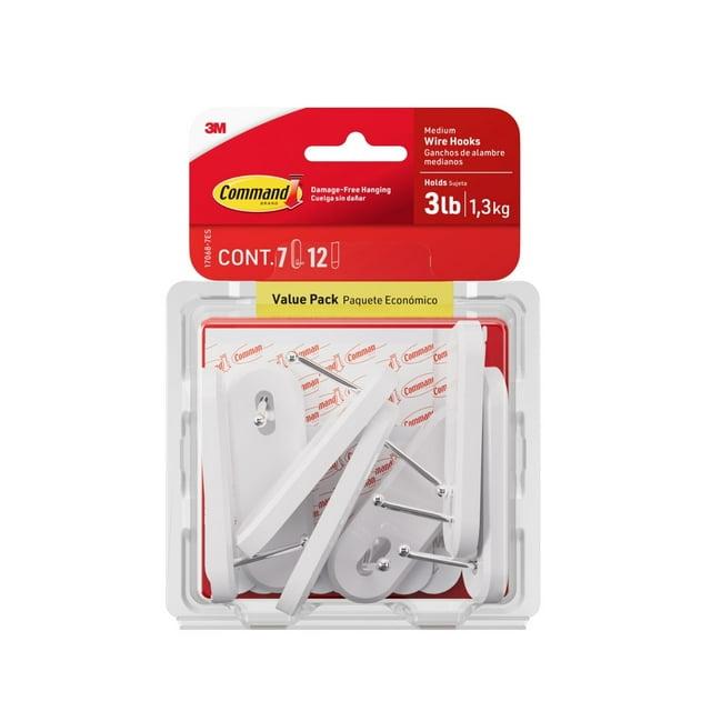 Command Medium Sized Wire Decorative Hooks White: Adhesive Wall Hooks, 3 lb Capacity, 7 Pack