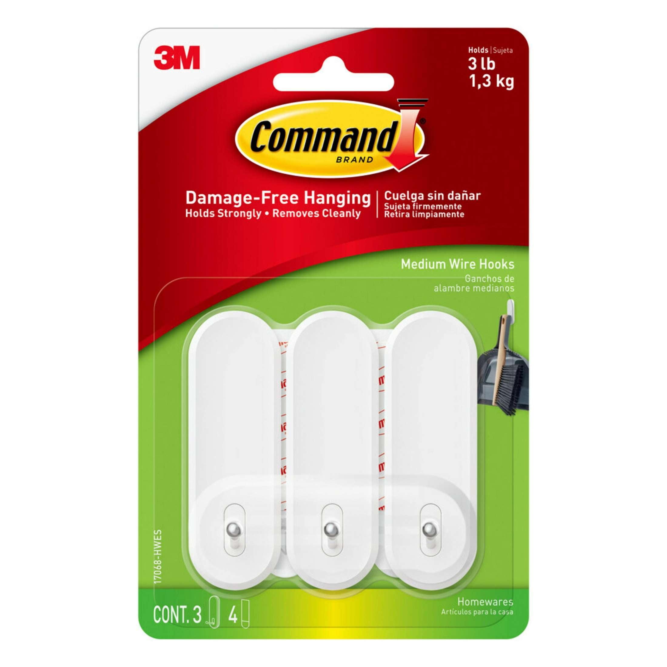 Command Wire Hooks, White, Medium, 3 Wall Hooks