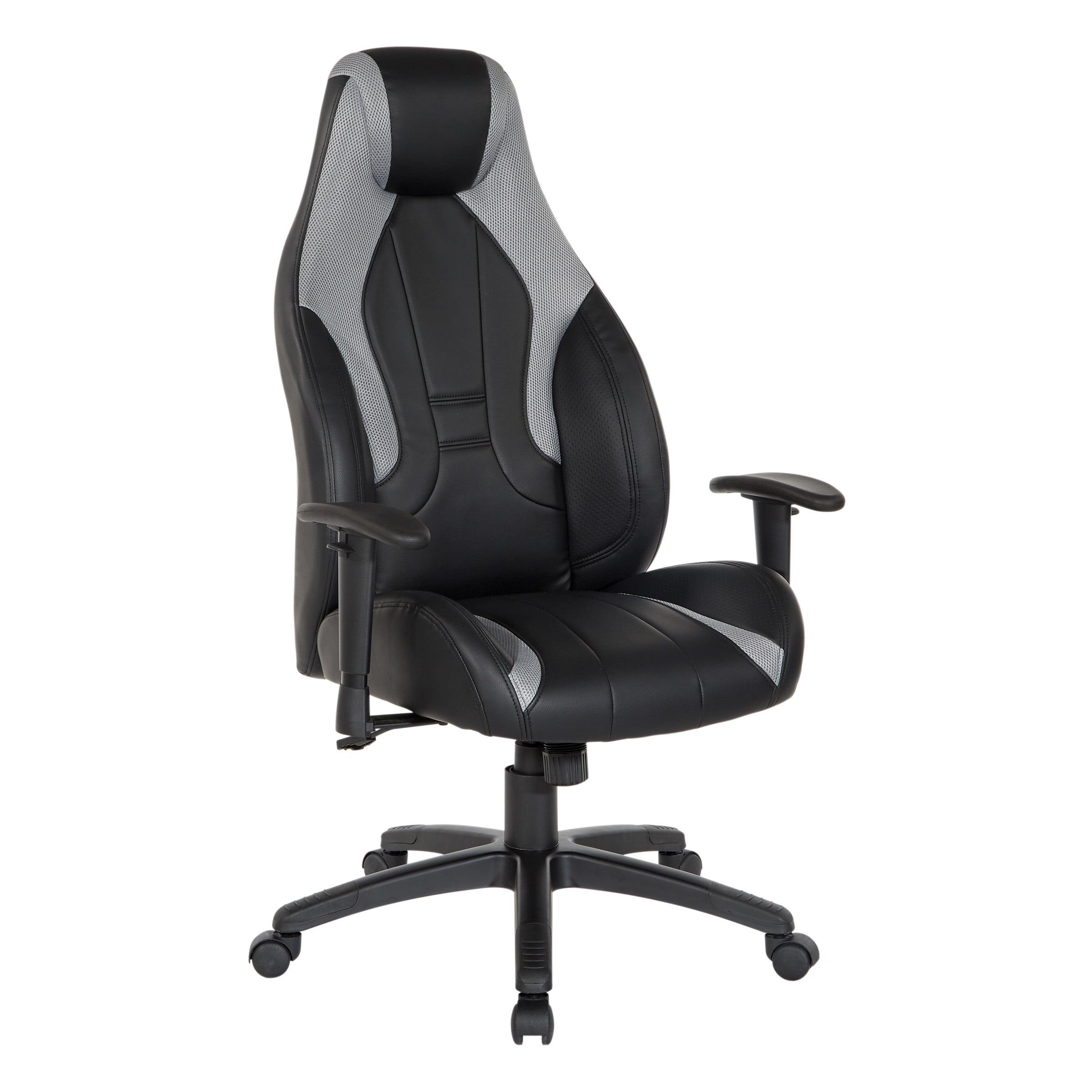 Commander Black and Gray Faux Leather Gaming Chair