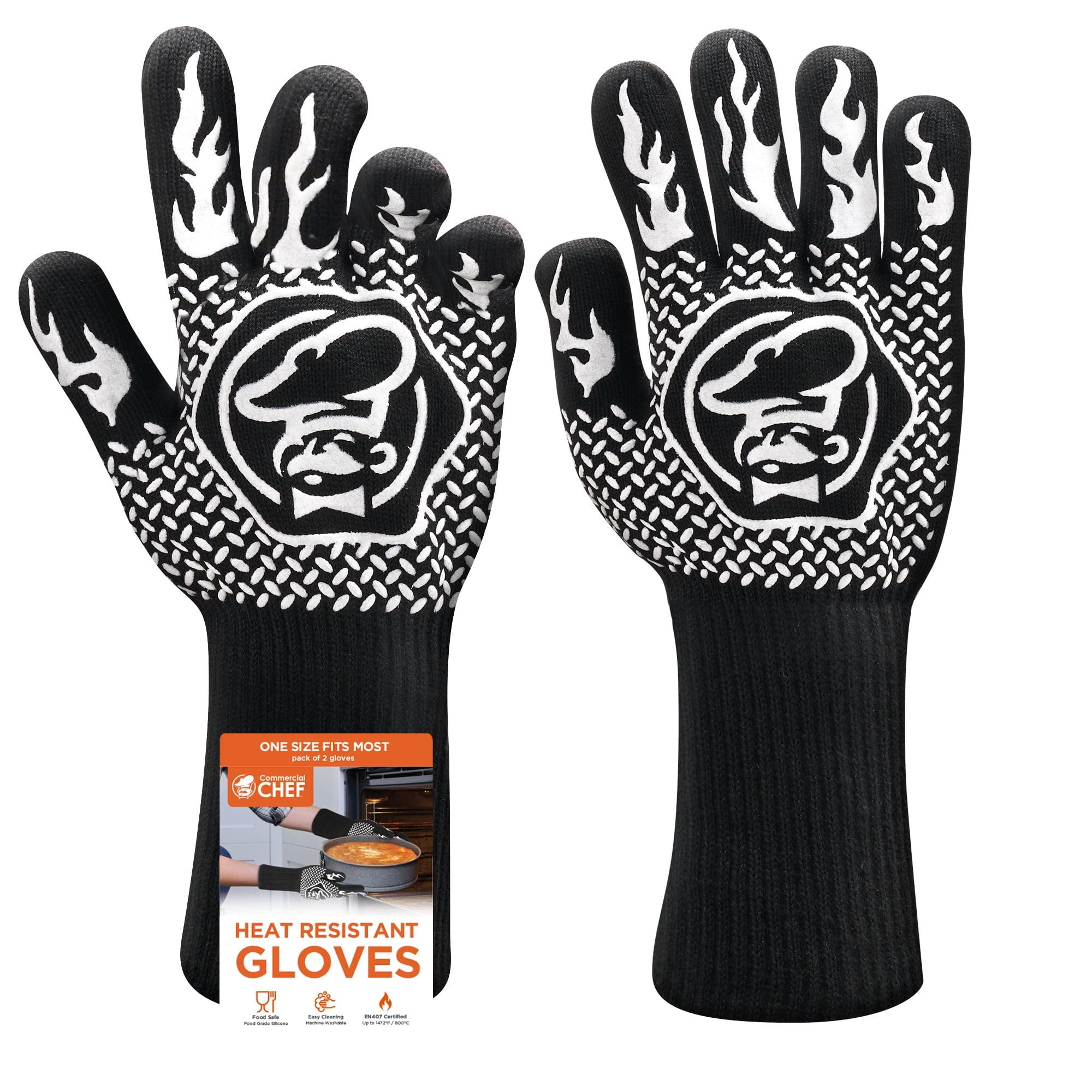 Commercial Chef Heat Resistant Oven Mitts - 1472°F Baking Cooking Gloves, Non-Slip, Machine Washable