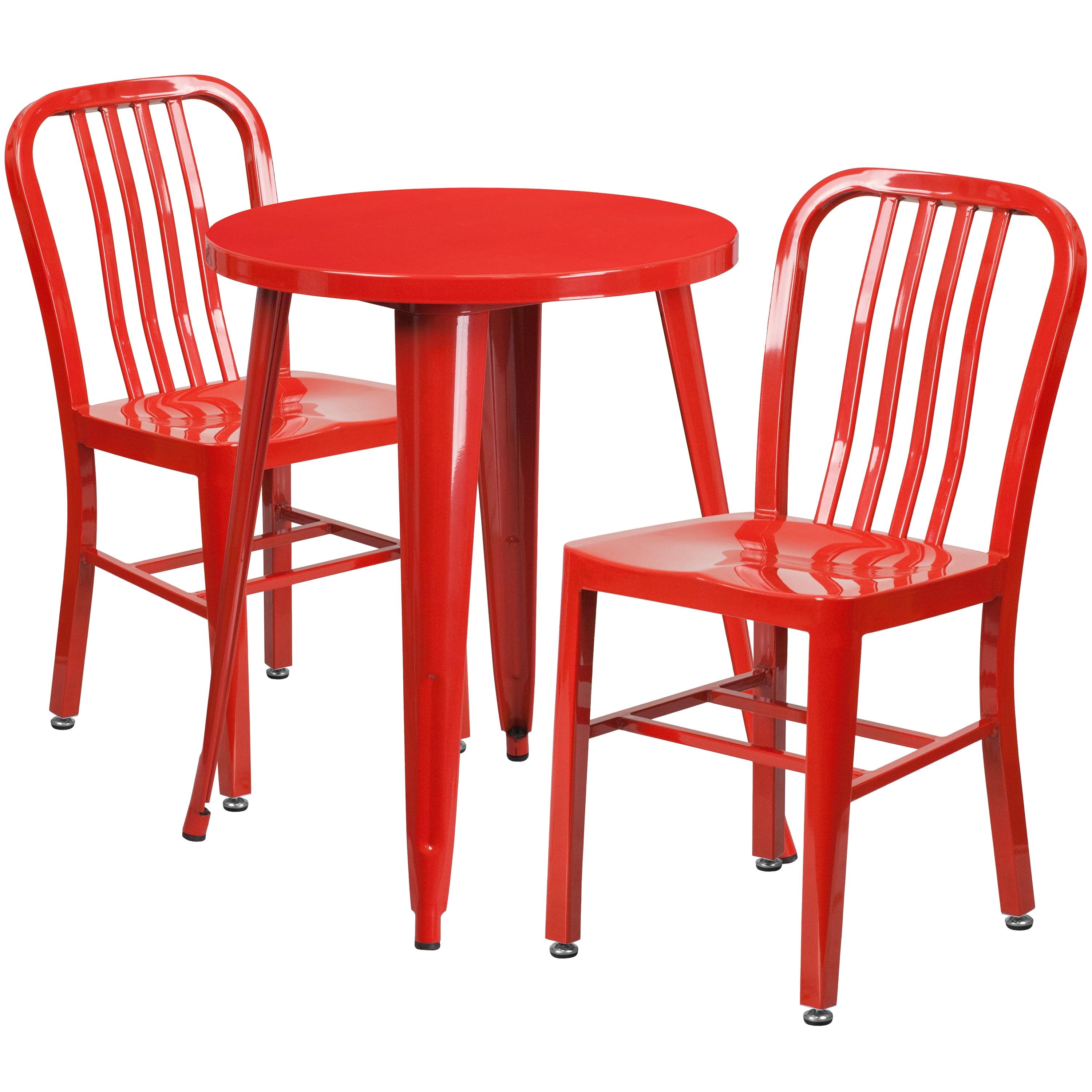 Chic Retro-Modern 24" Round Metal Table and Chair Set in Red