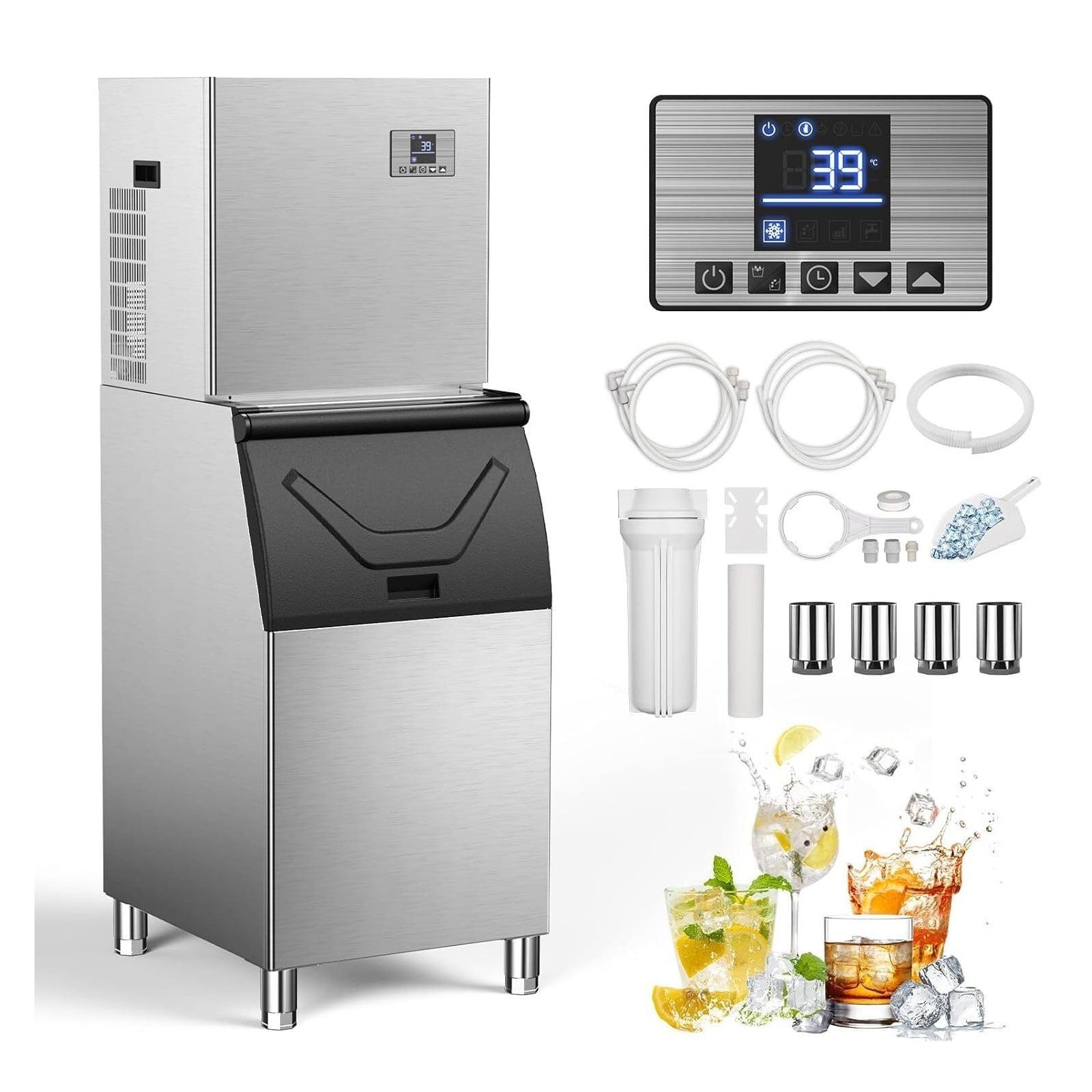 Commercial Ice Maker Machine, 550lb/24H Stainless Steel Ice Machine, 166lbs Ice Stora Capacity Freestanding Industrial Ice Maker