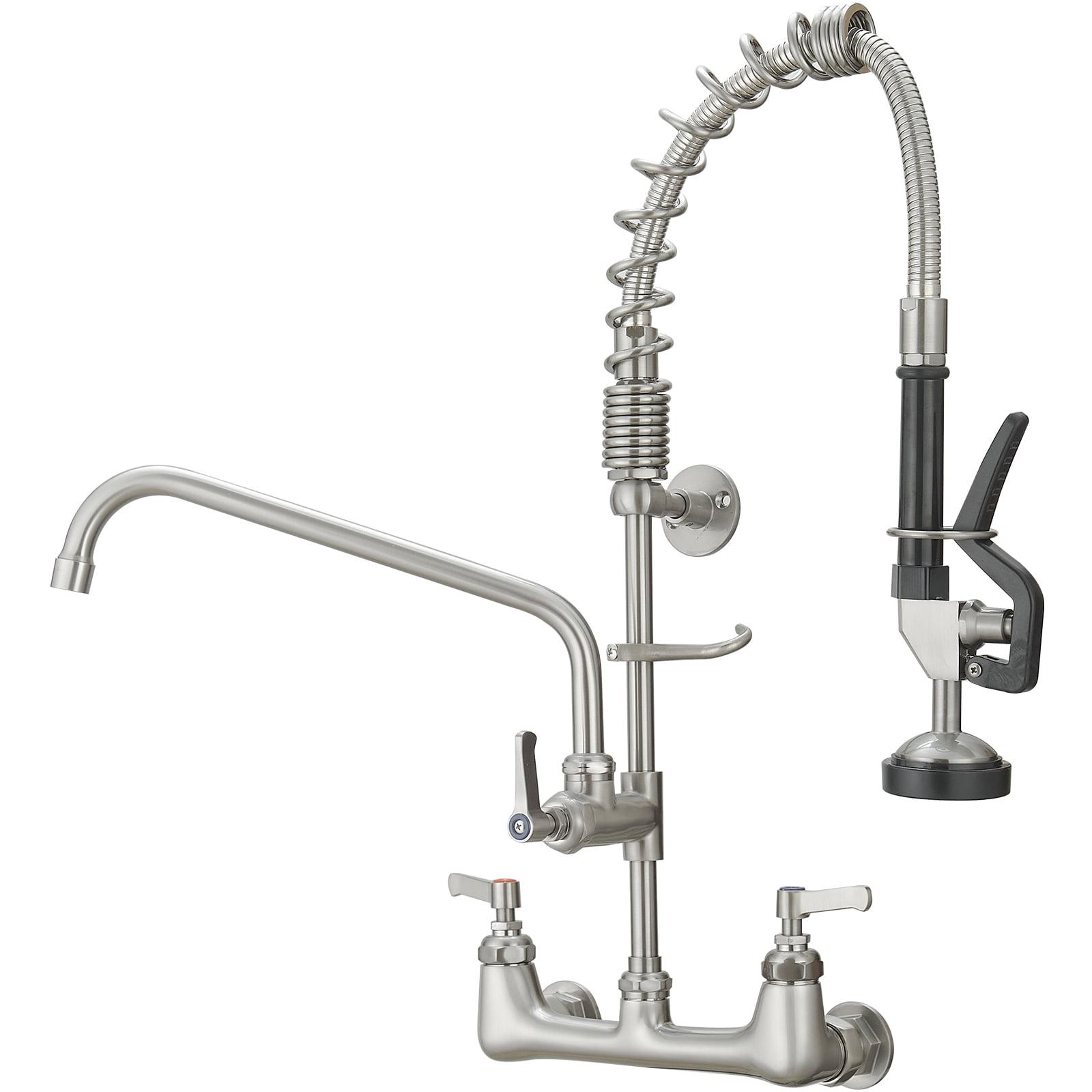 BWE Commercial Restaurant Pull Down 2-Handle Wall Mount Pre-Rinse Spray Utility Kitchen Faucet