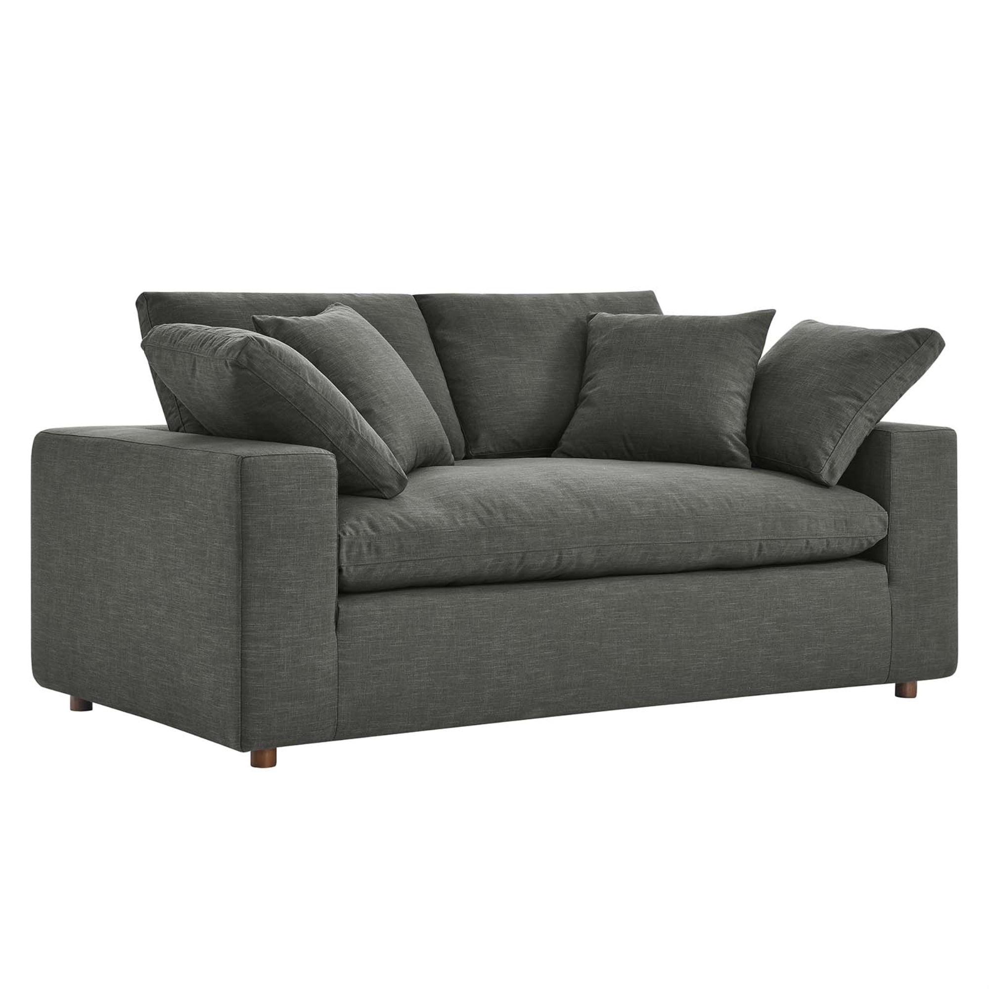 Commix Gray Down Filled Overstuffed Loveseat with Solid Wood Frame