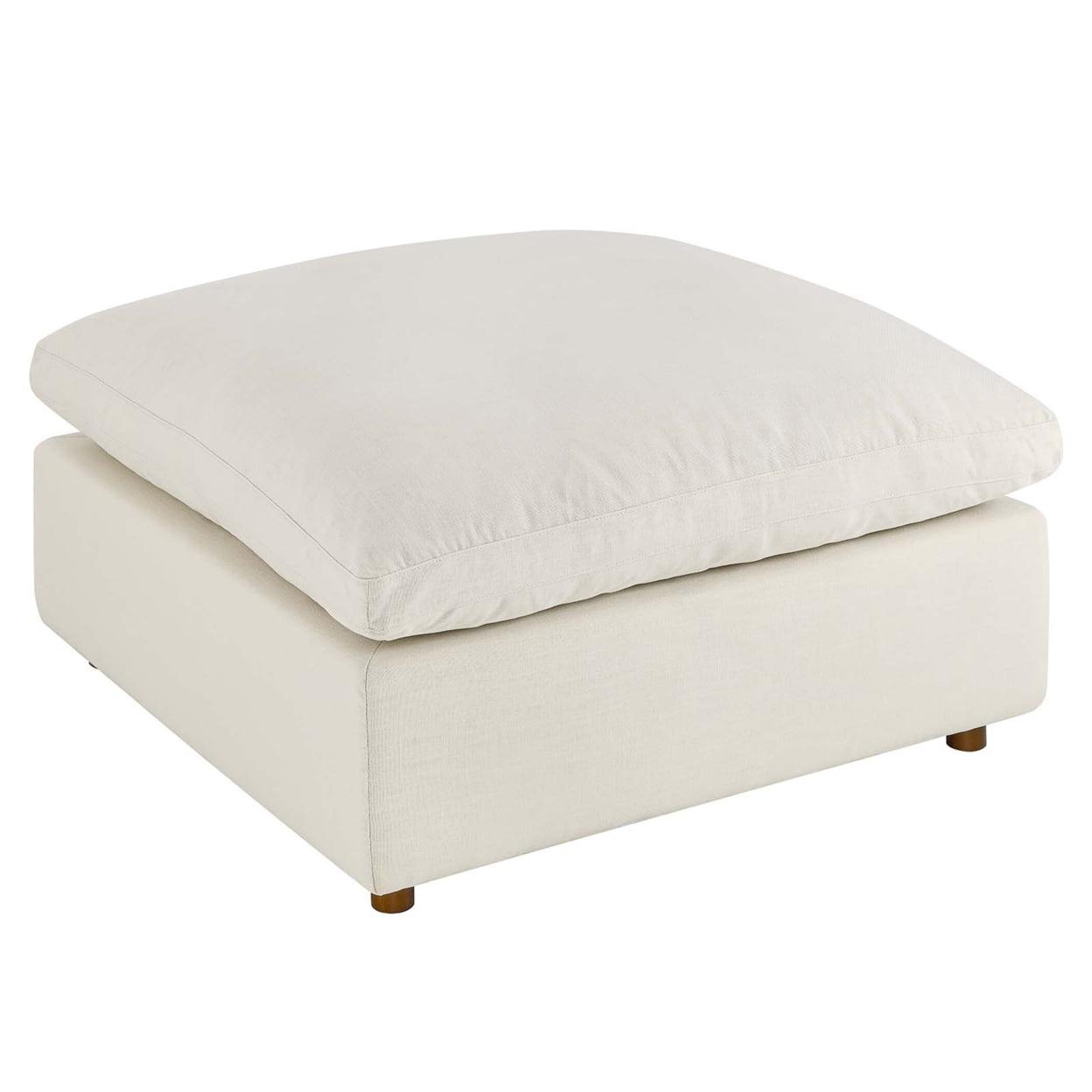 Commix Plush Light Beige Overstuffed Ottoman with Linen Texture