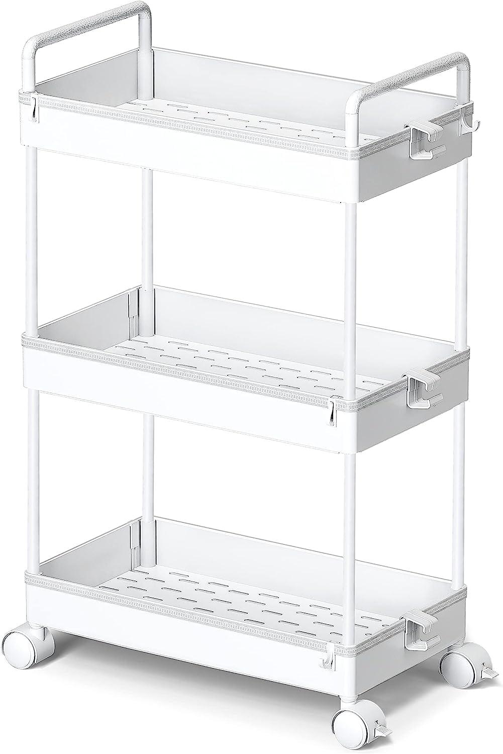 Modern White Plastic 3-Tier Rolling Storage Cart