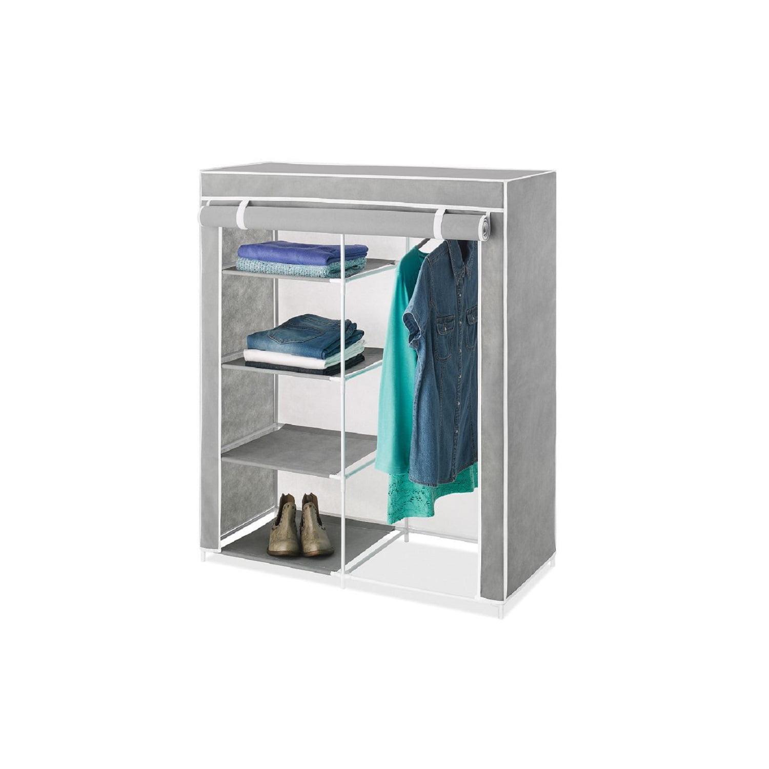 Gray Portable Fabric Closet Organizer with Shelves and Rod