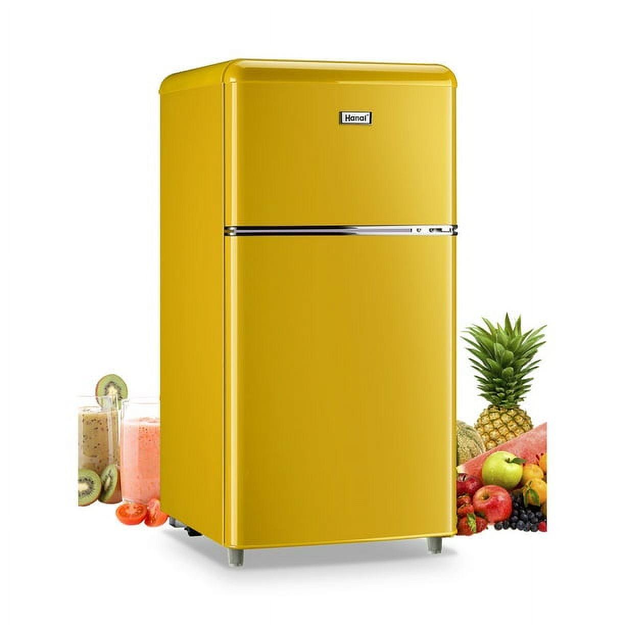 WANAI 3.2.Cu ft Two Door Mini Fridge with Freezer, A retro look,(yellow)