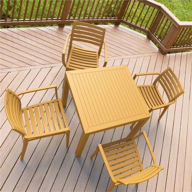 Teak Brown Resin 4-Person Patio Dining Set with Square Table