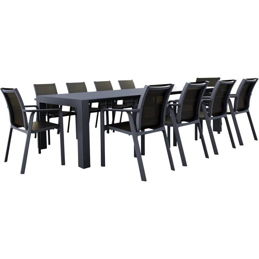 Compamia Pacific 11 Piece Sling Dining Set - Dark Gray Frame Black Sling