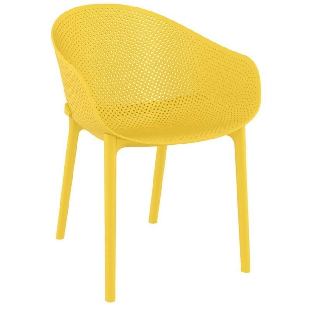 Yellow Resin Outdoor Dining Arm Chair