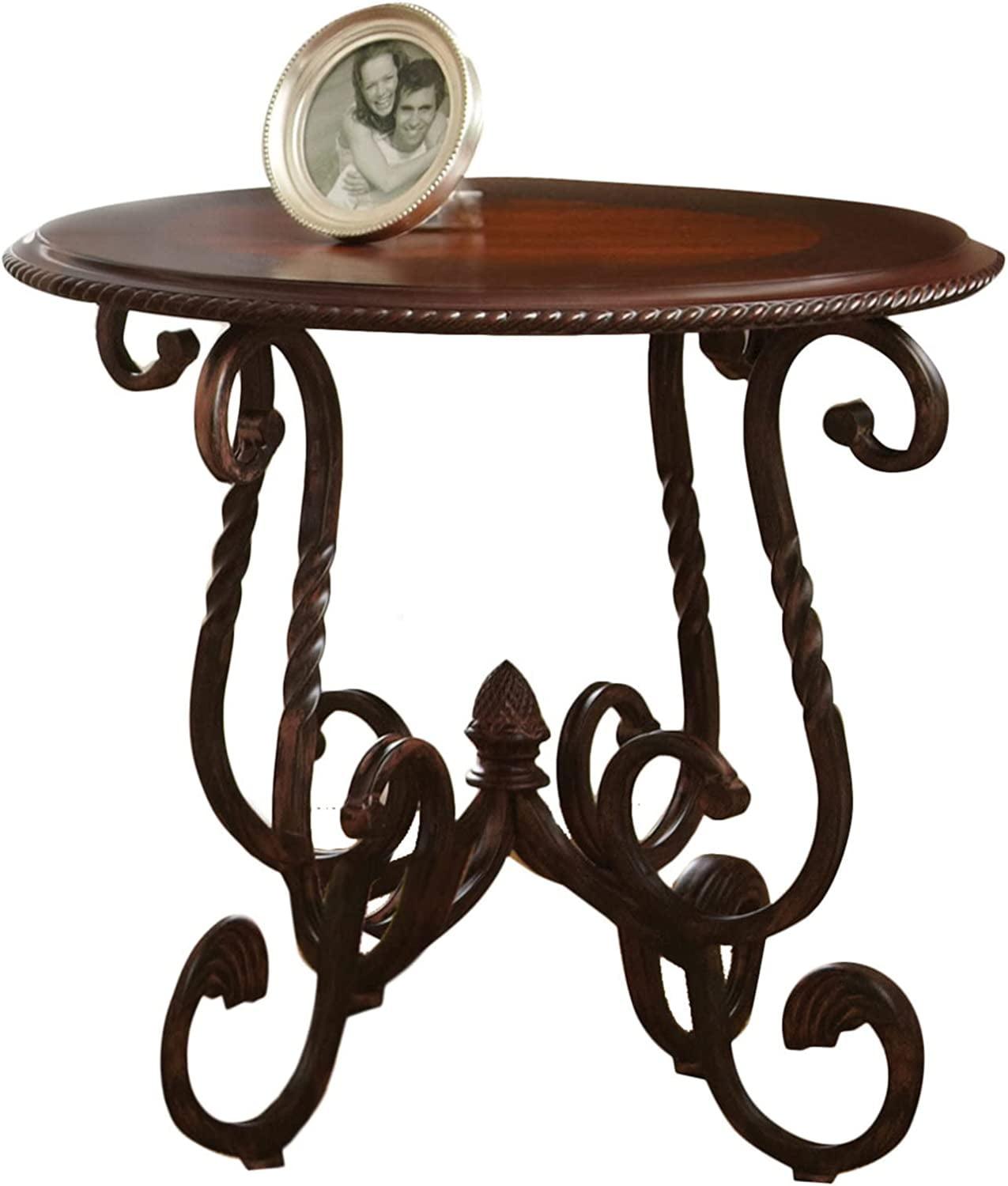 Crowley Round Cherry Wood and Metal End Table