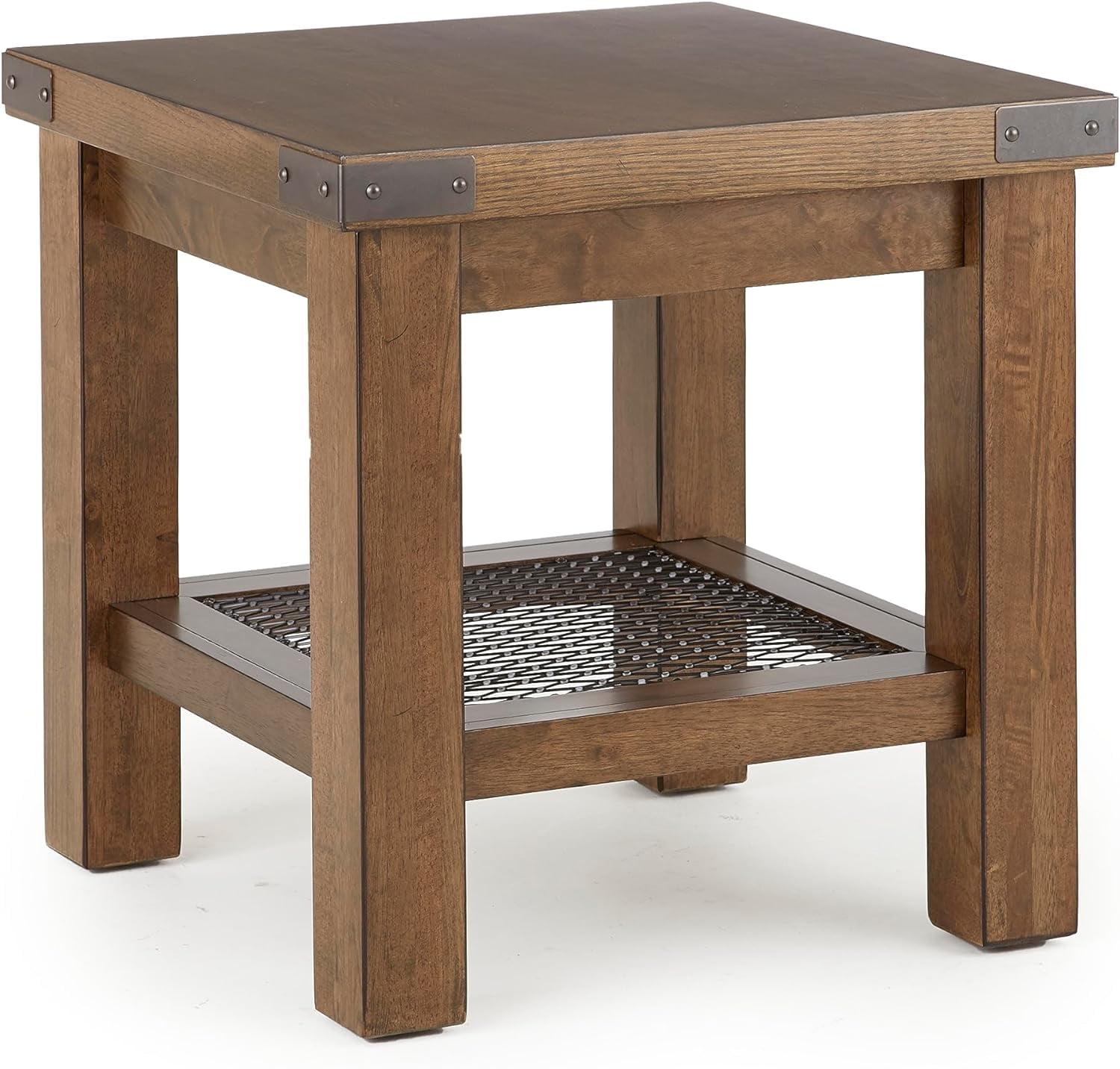 Distressed Oak and Metal Industrial Square End Table