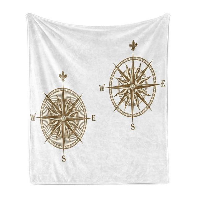Ambesonne Ambesonne Compass Fleece Throw Blanket Sailing Marine Pale Brown