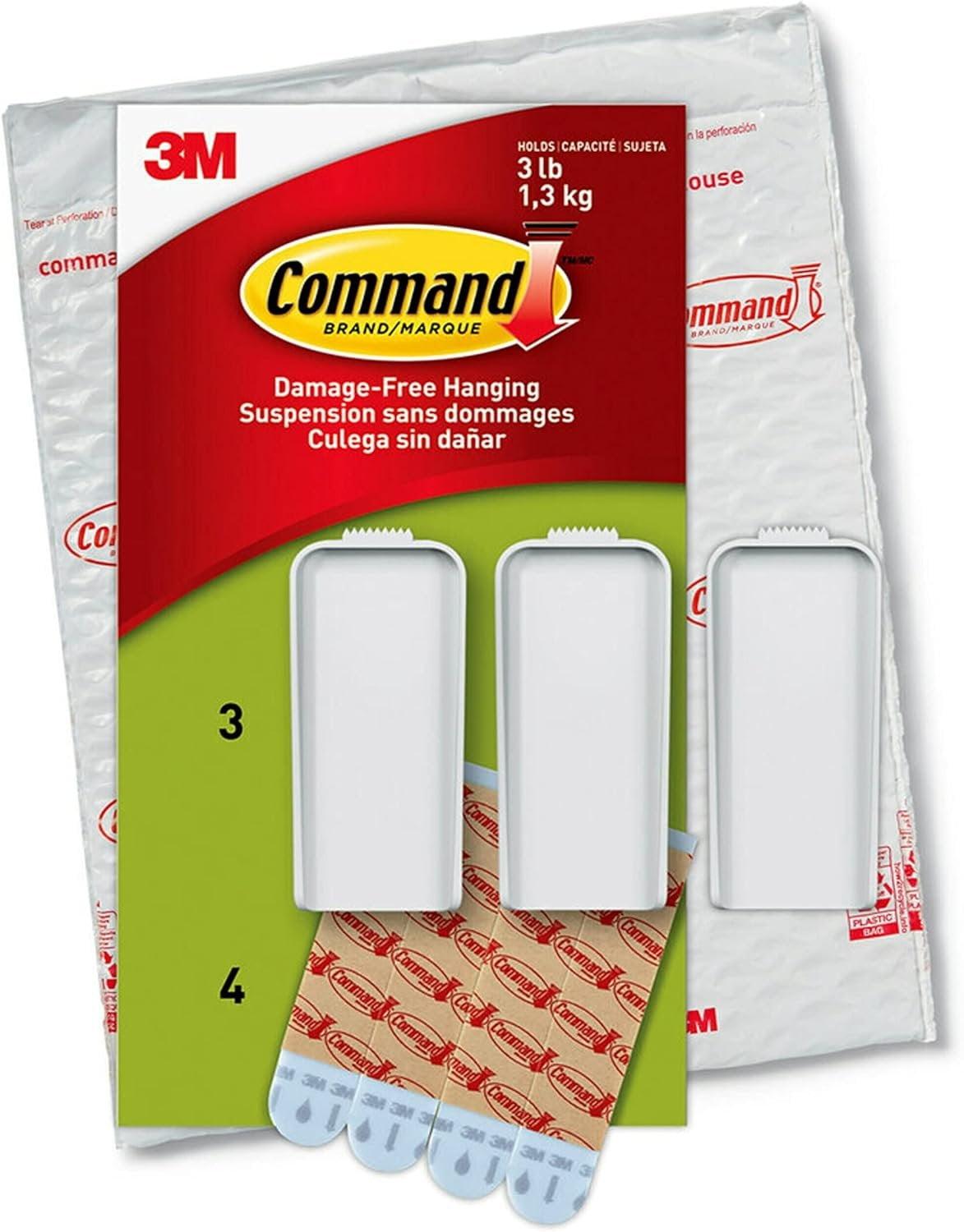 Command Large Canvas Hangers, Indoor Use, 3-Hooks, 4-Strips, Decorate Damage-Free,White