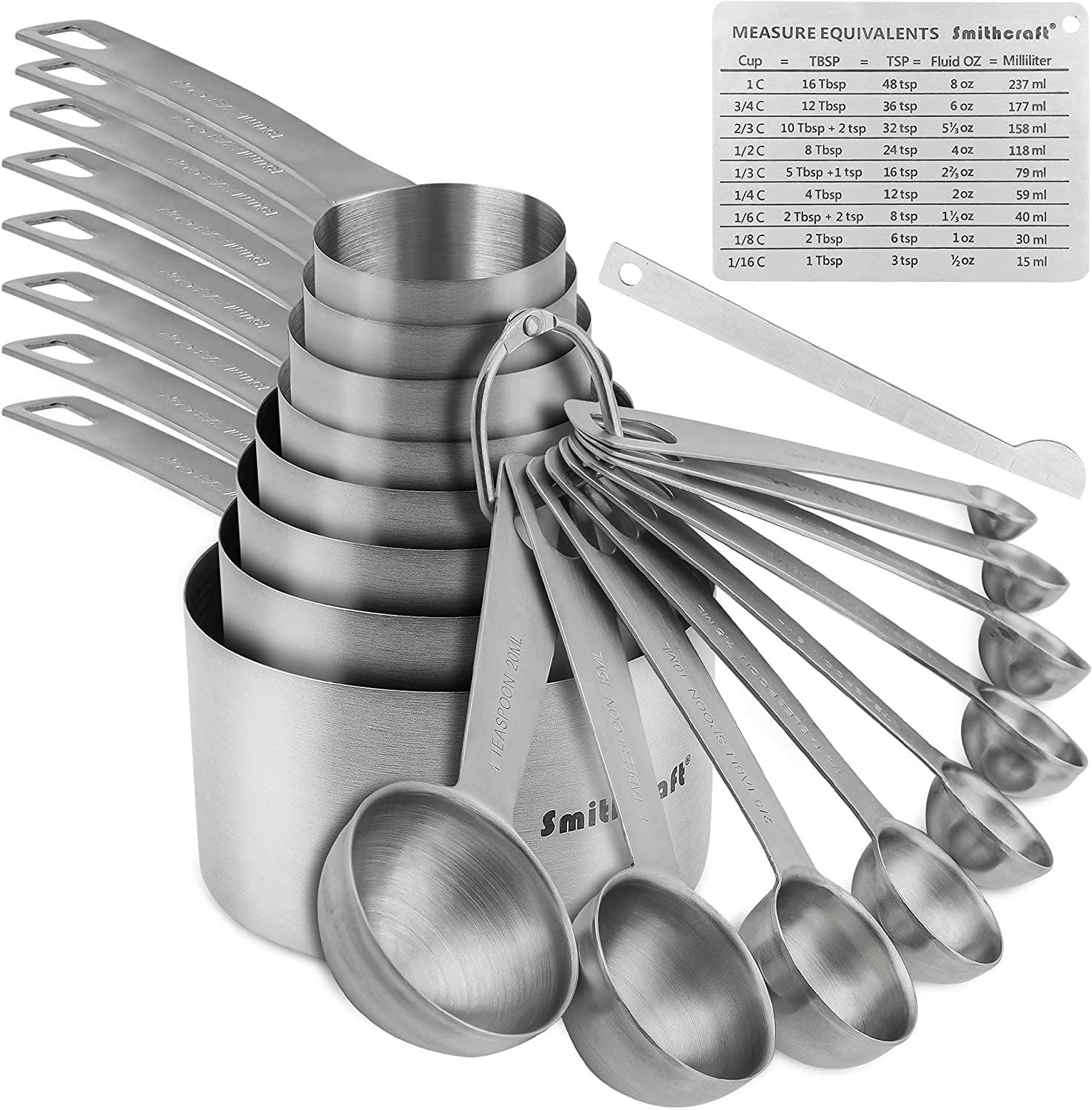 Measuring Cups and Spoons Set, Stainless Steel Measuring Cups Spoons Complete Set of 19pcs Professional Measurer Scoops Ingredients Liquid or Dry Heavy Duty Solid Measurment Cup