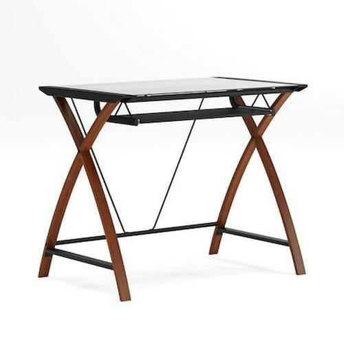 Flash Furniture Jude Tempered Glass Computer Desk with Pull-Out Keyboard Tray, Cherry/Clear