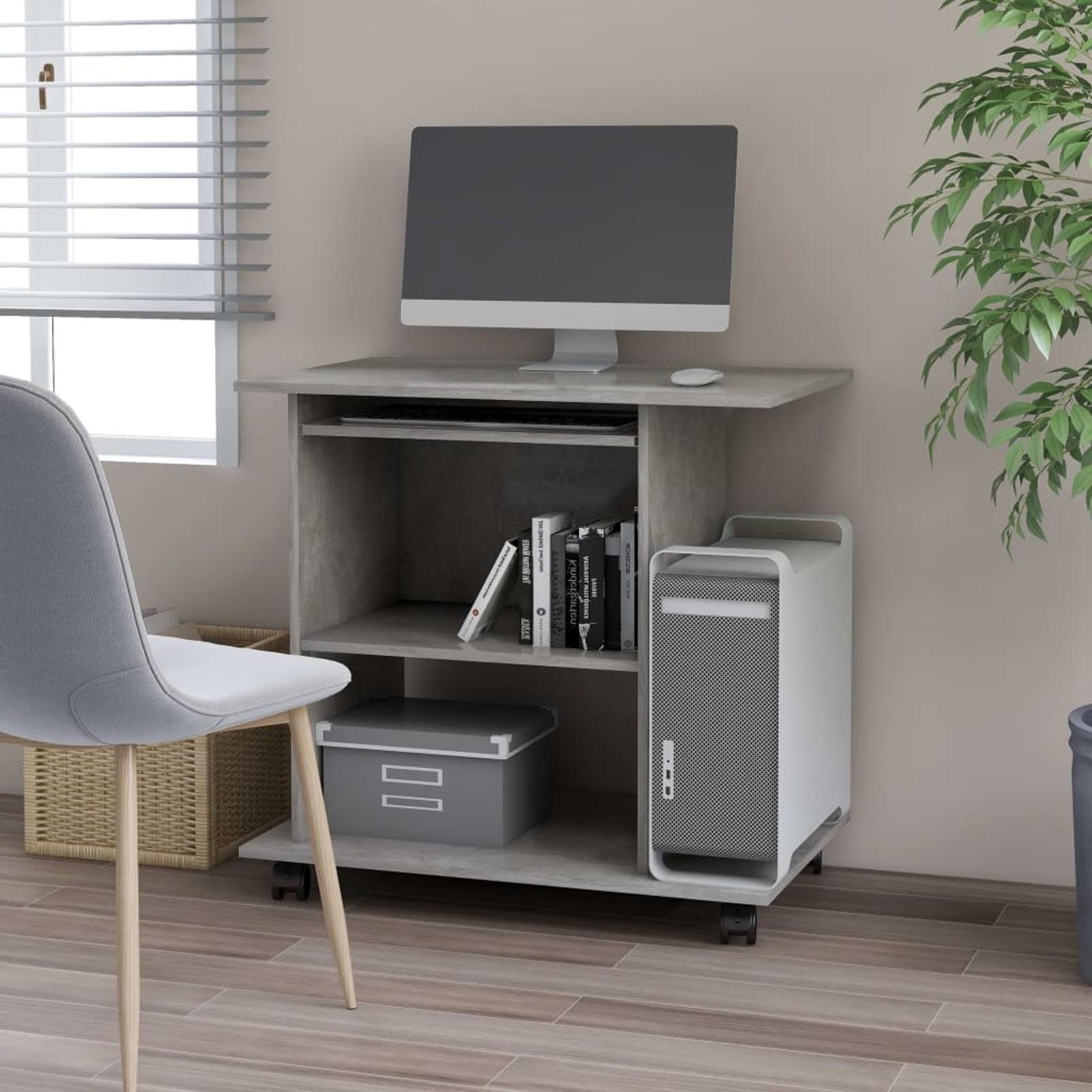 Compact Concrete Gray Engineered Wood Computer Desk with Keyboard Tray